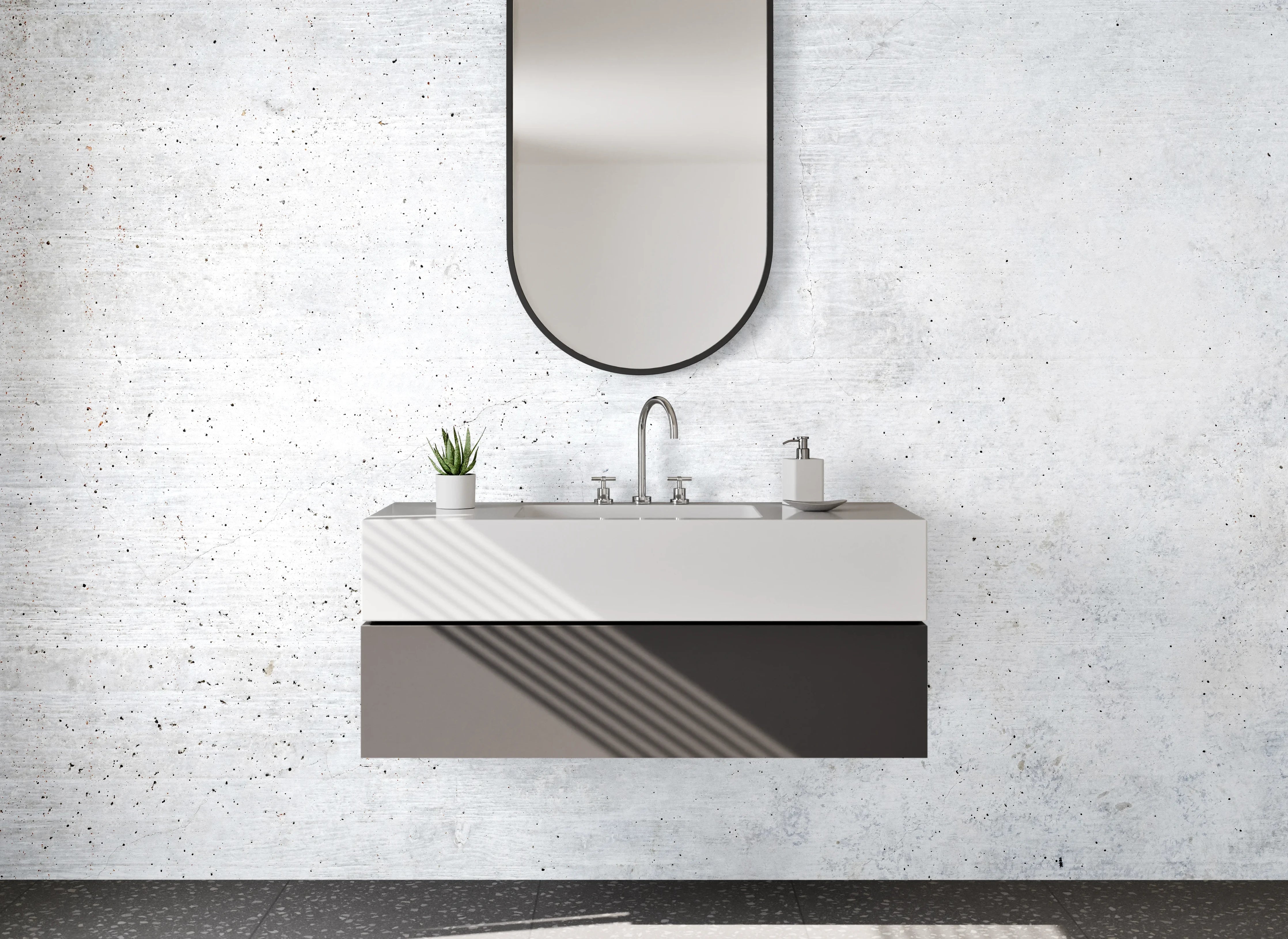 Waschbecken-Rückwand - Betonoptik Weiß-Grau modern