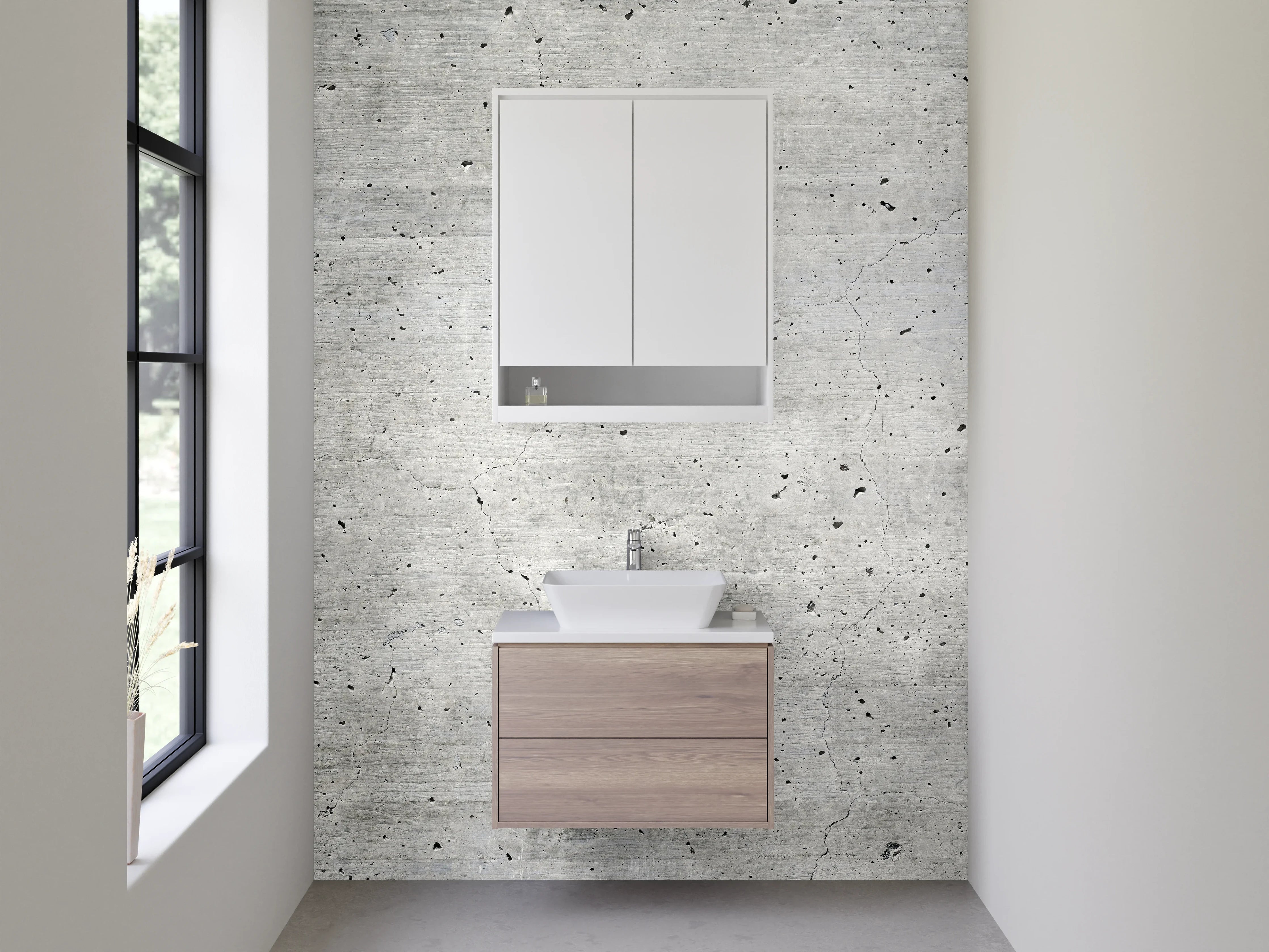 Waschbecken-Rückwand - Betonoptik Weißgrau Minimalistisch