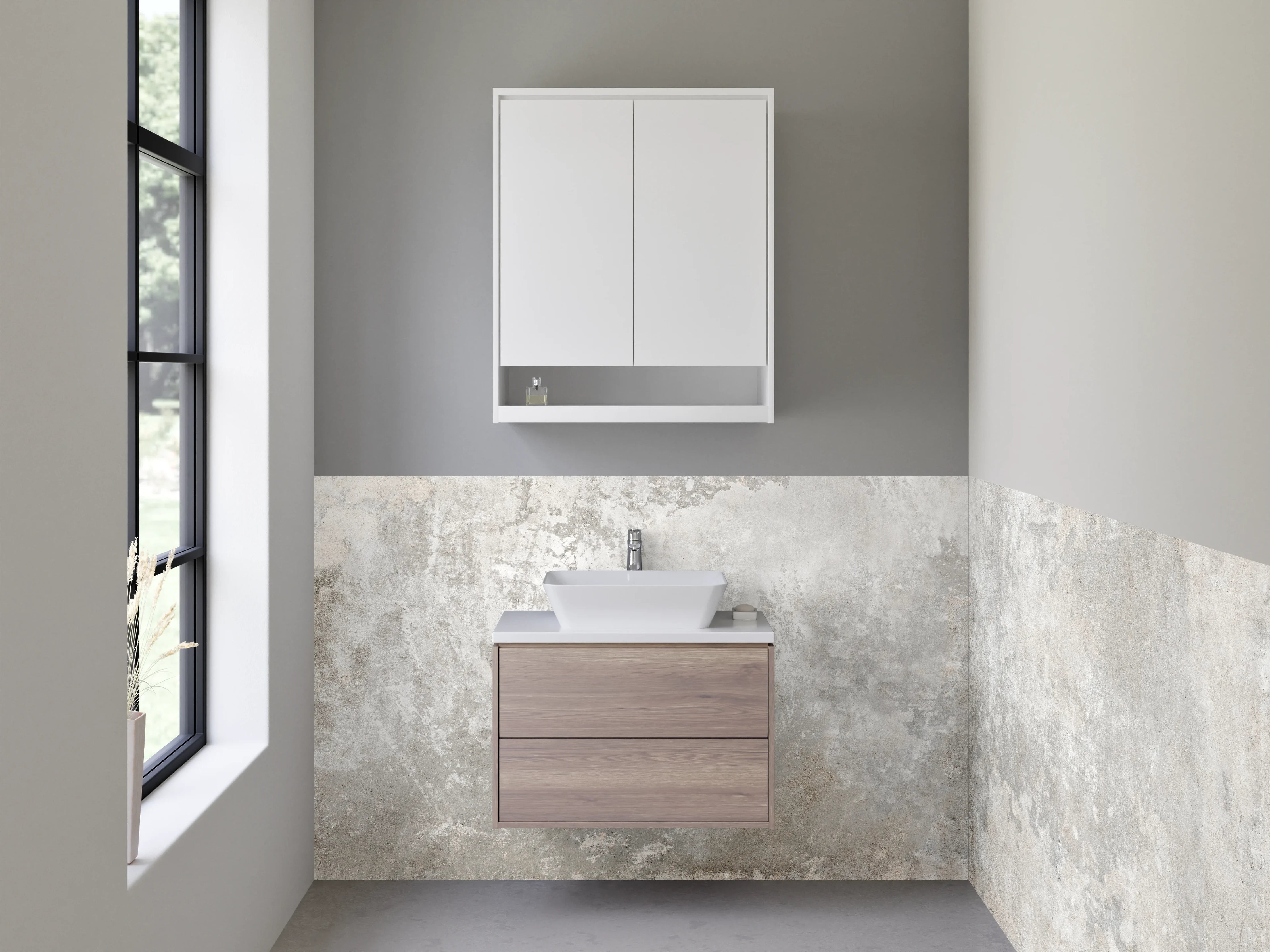 Waschbecken-Rückwand - Betonoptik grau-weiß Wandpaneel