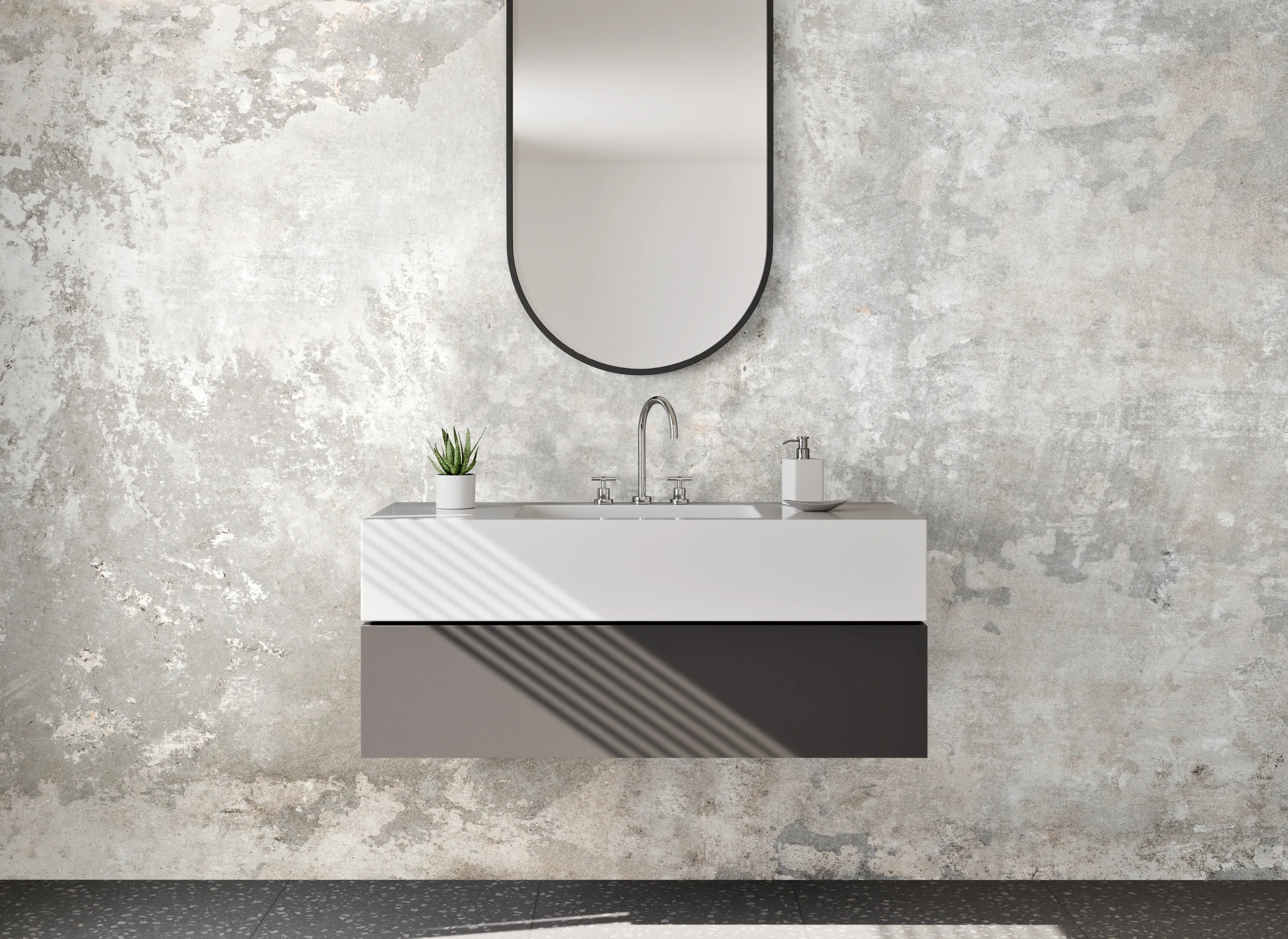 Waschbecken-Rückwand - Betonoptik grau-weiß Wandpaneel