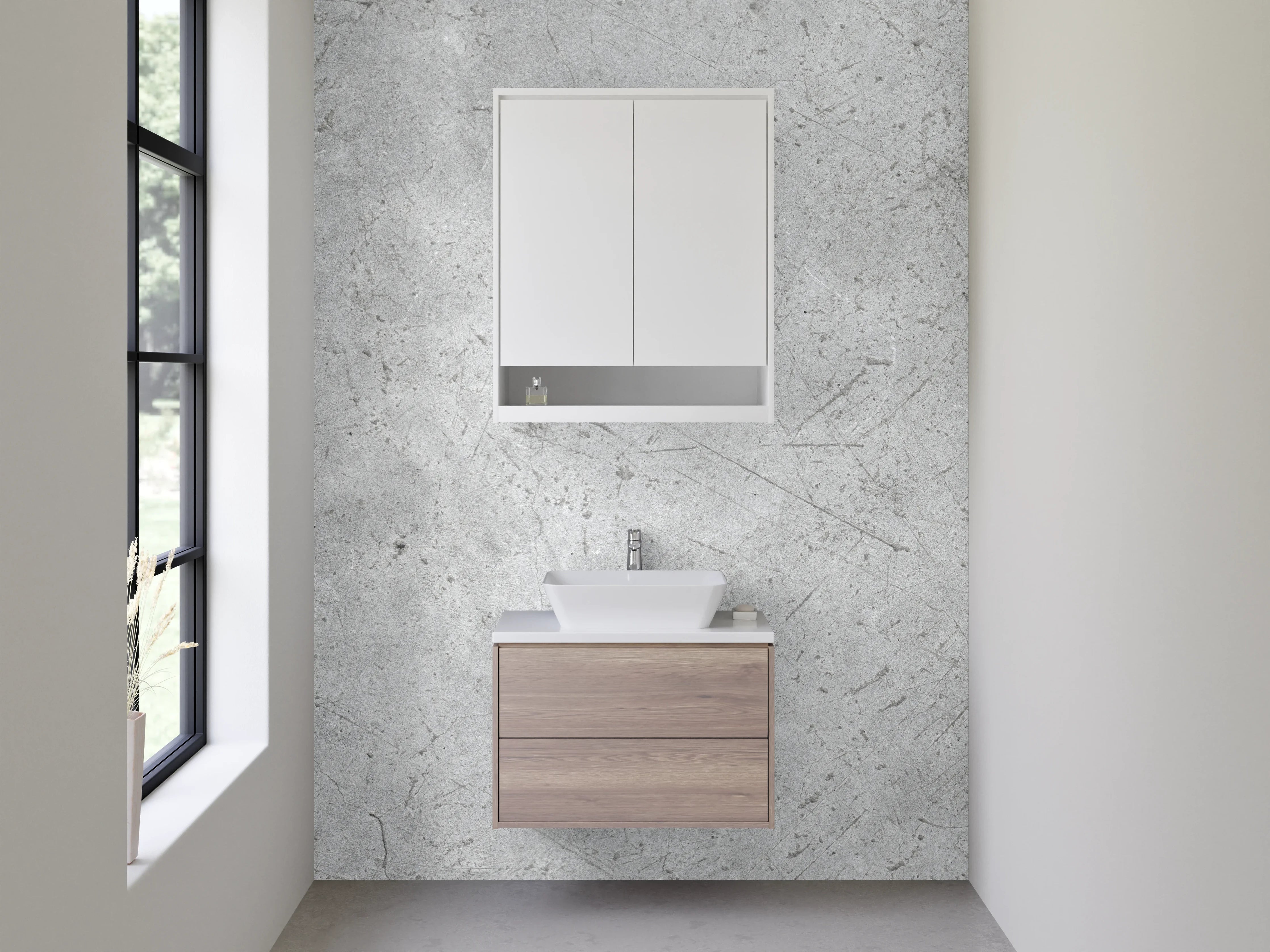 Waschbecken-Rückwand - Betonoptik hellgrau Weiß Grau