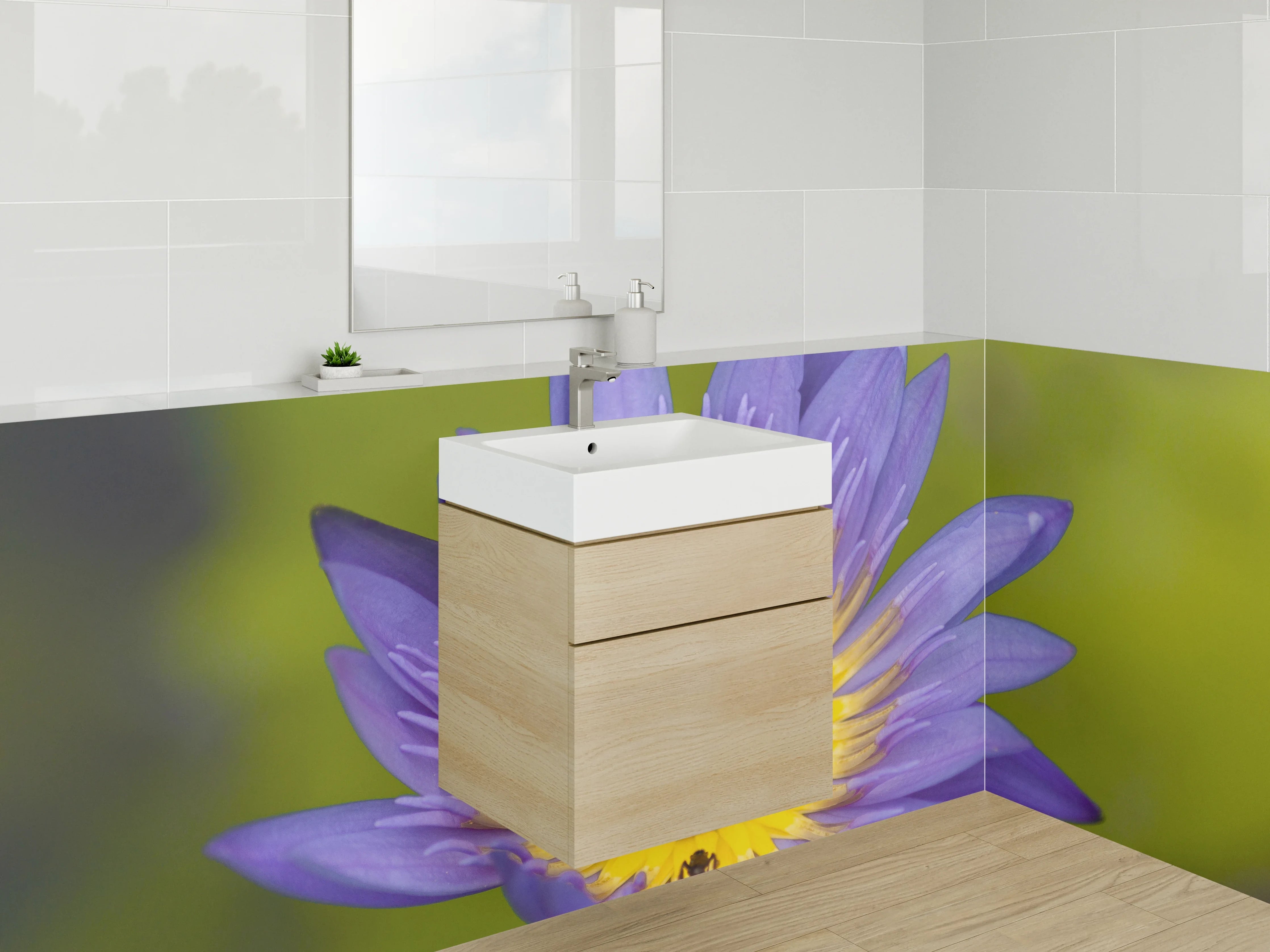 Waschbecken-Rückwand - Biene auf lila Lotusblüte Fotomotiv