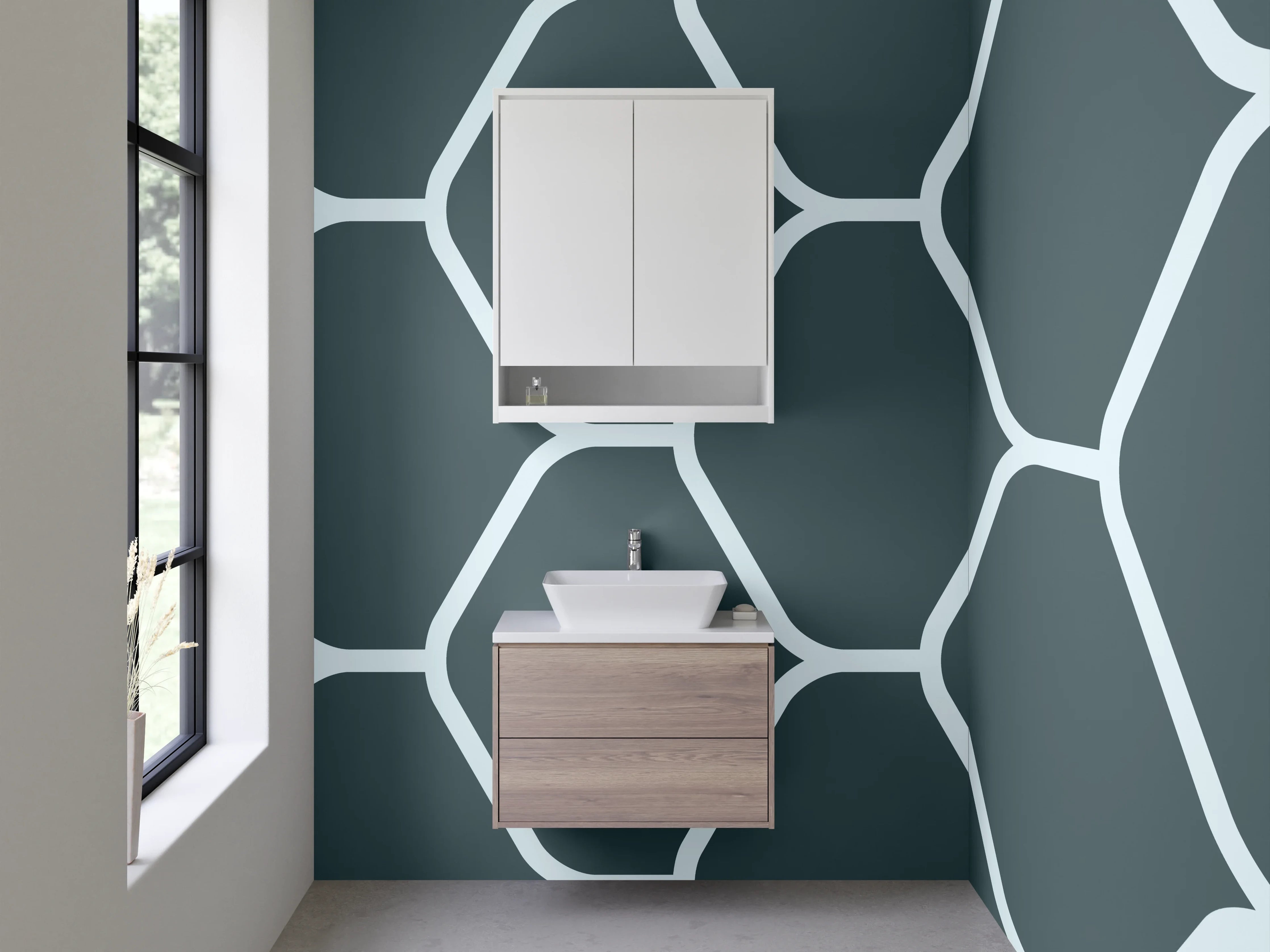 Waschbecken-Rückwand - Bienenwaben Hexagon Muster Grau