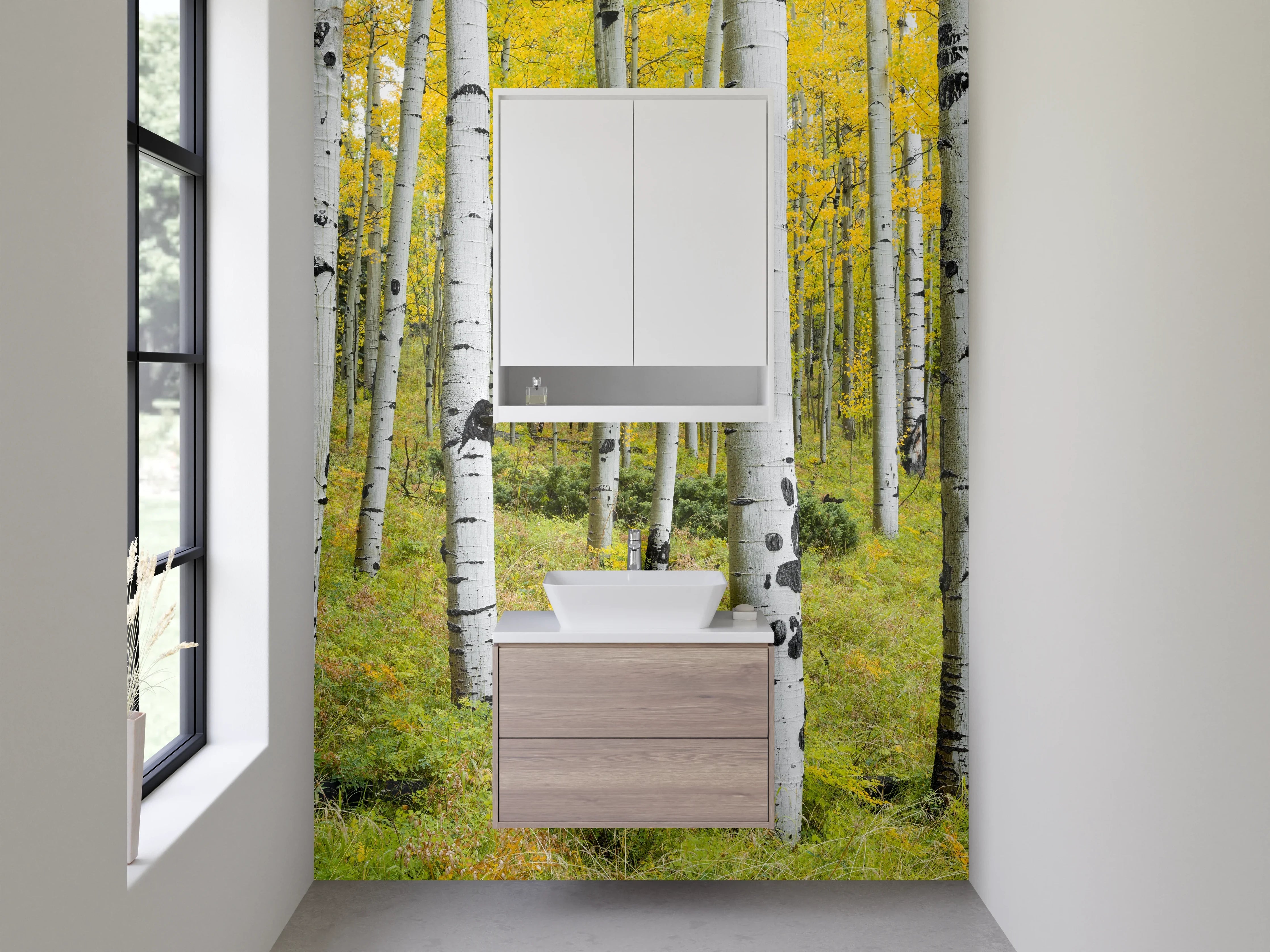 Waschbecken-Rückwand - Birkenwald im Frühling – Natur-Design