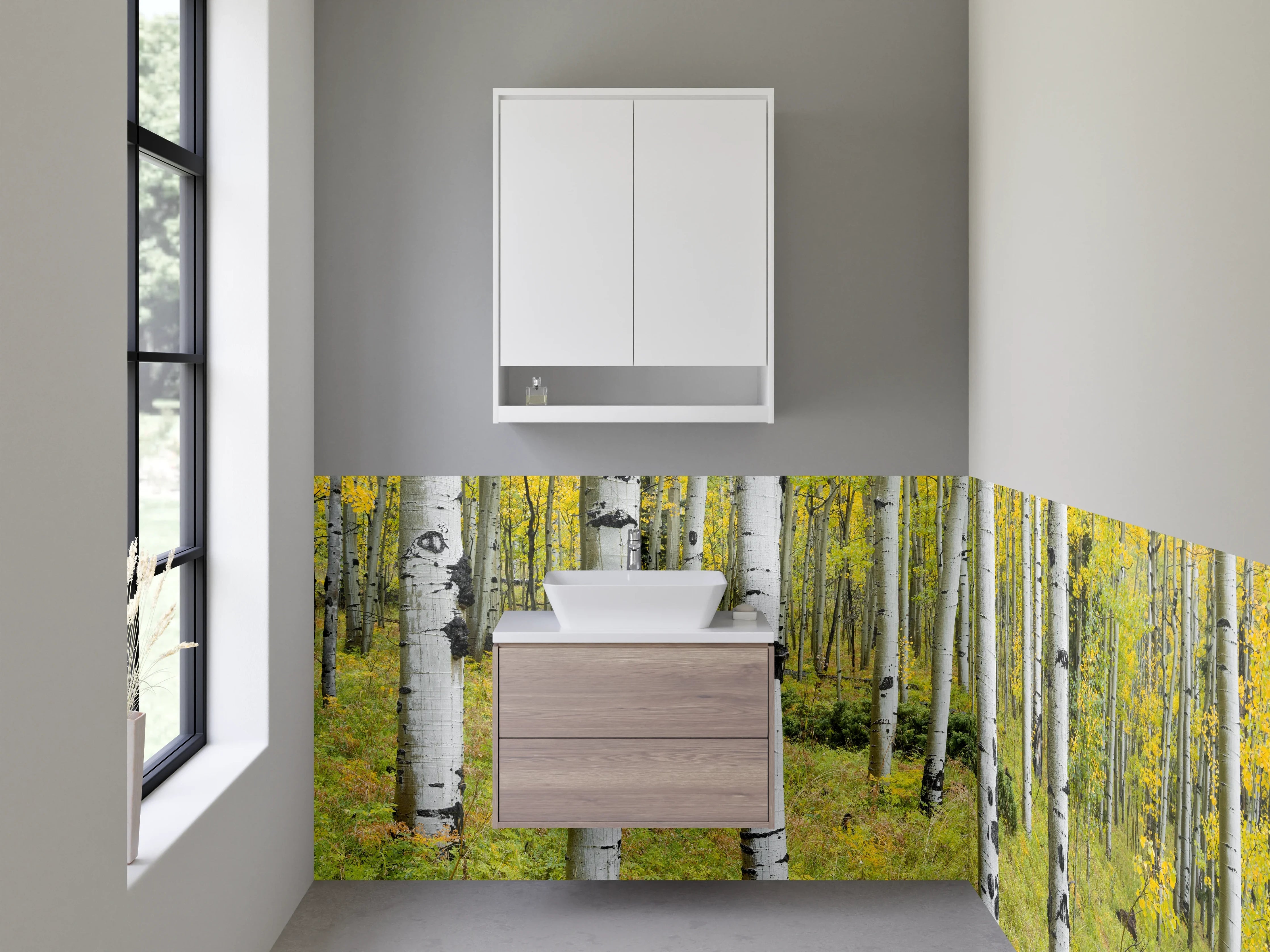 Waschbecken-Rückwand - Birkenwald im Frühling – Natur-Design