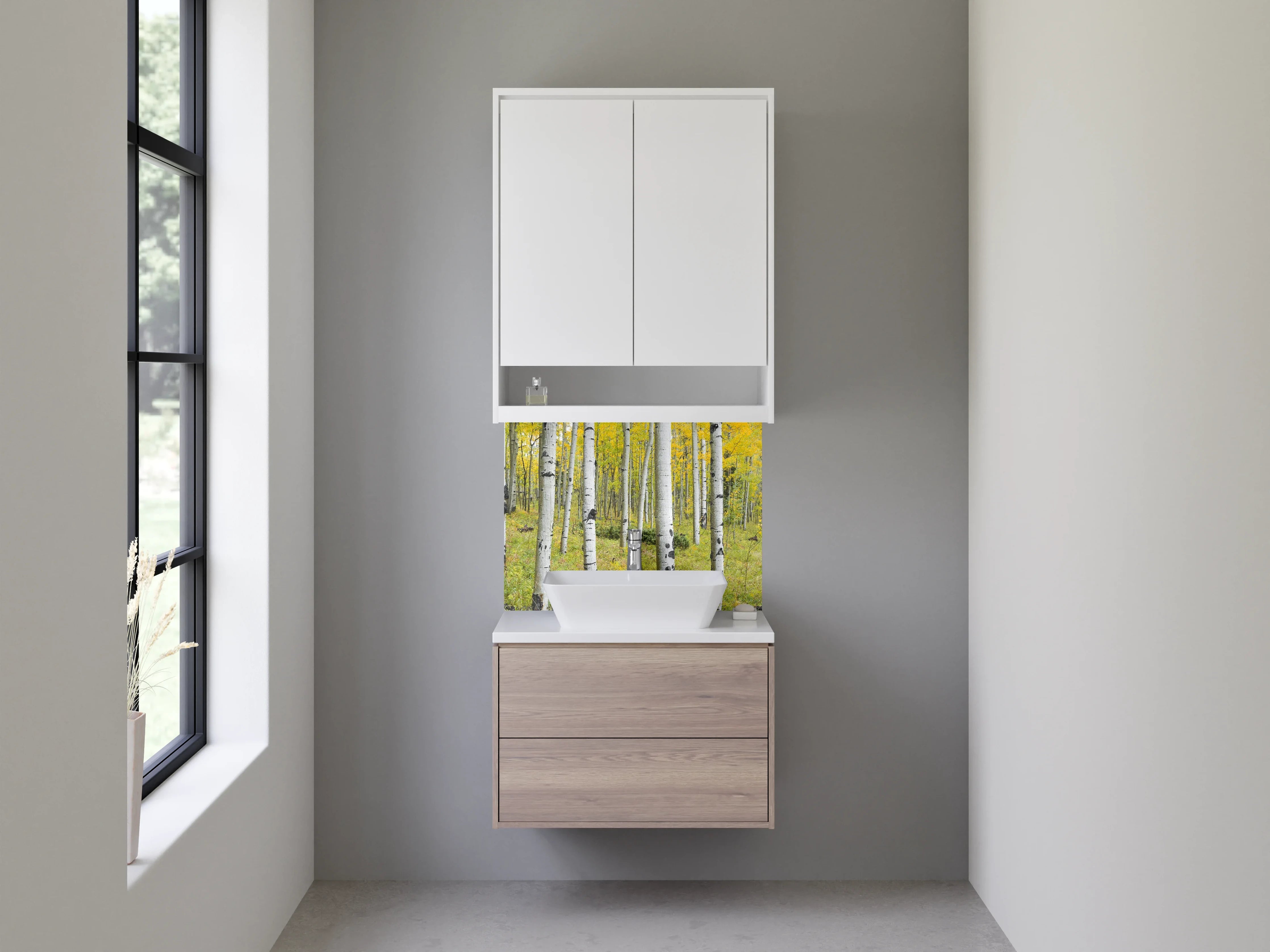 Waschbecken-Rückwand - Birkenwald im Frühling – Natur-Design