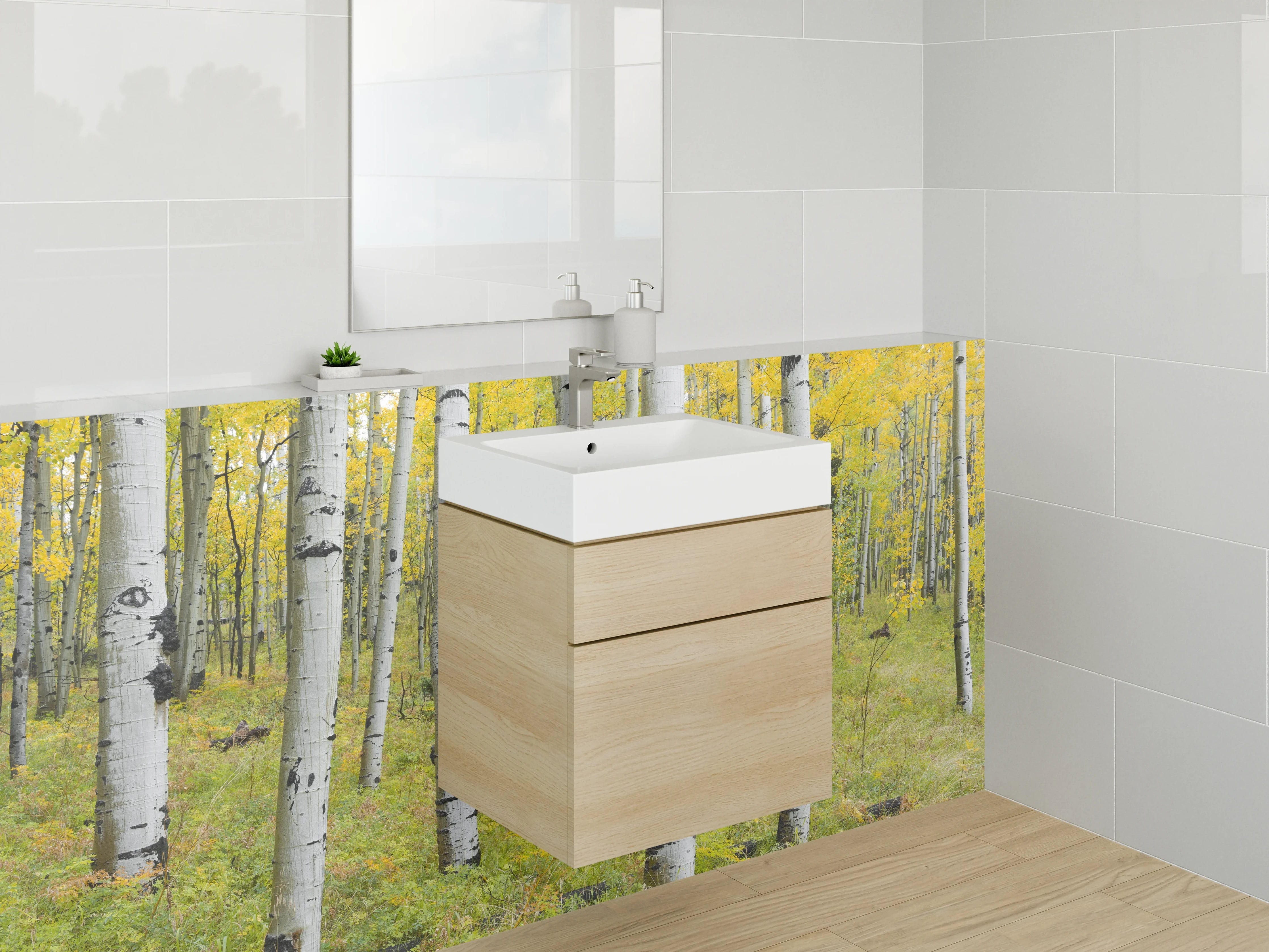 Waschbecken-Rückwand - Birkenwald im Frühling – Natur-Design