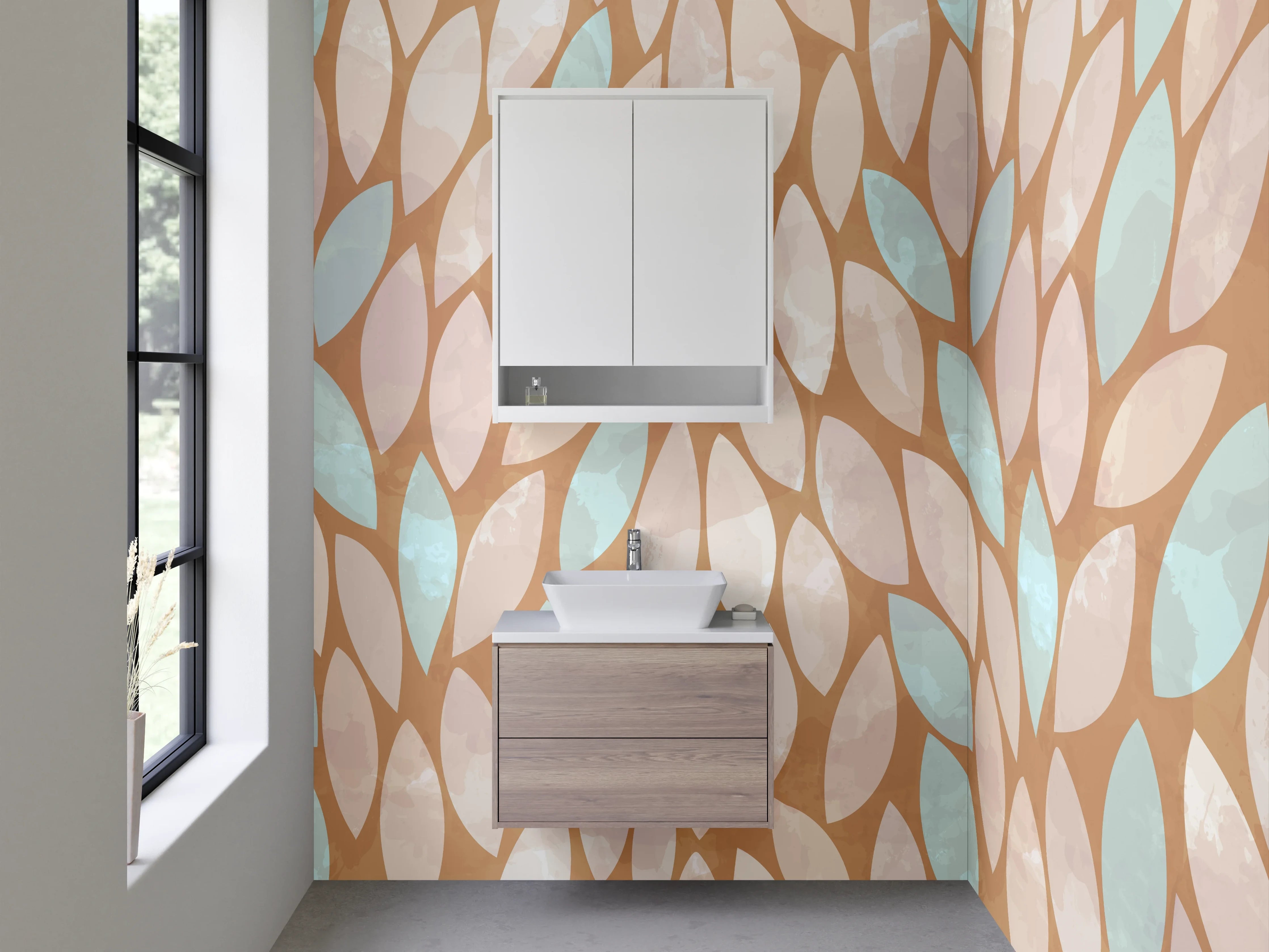 Waschbecken-Rückwand - Blätter-Design Braun Beige Türkis Muster