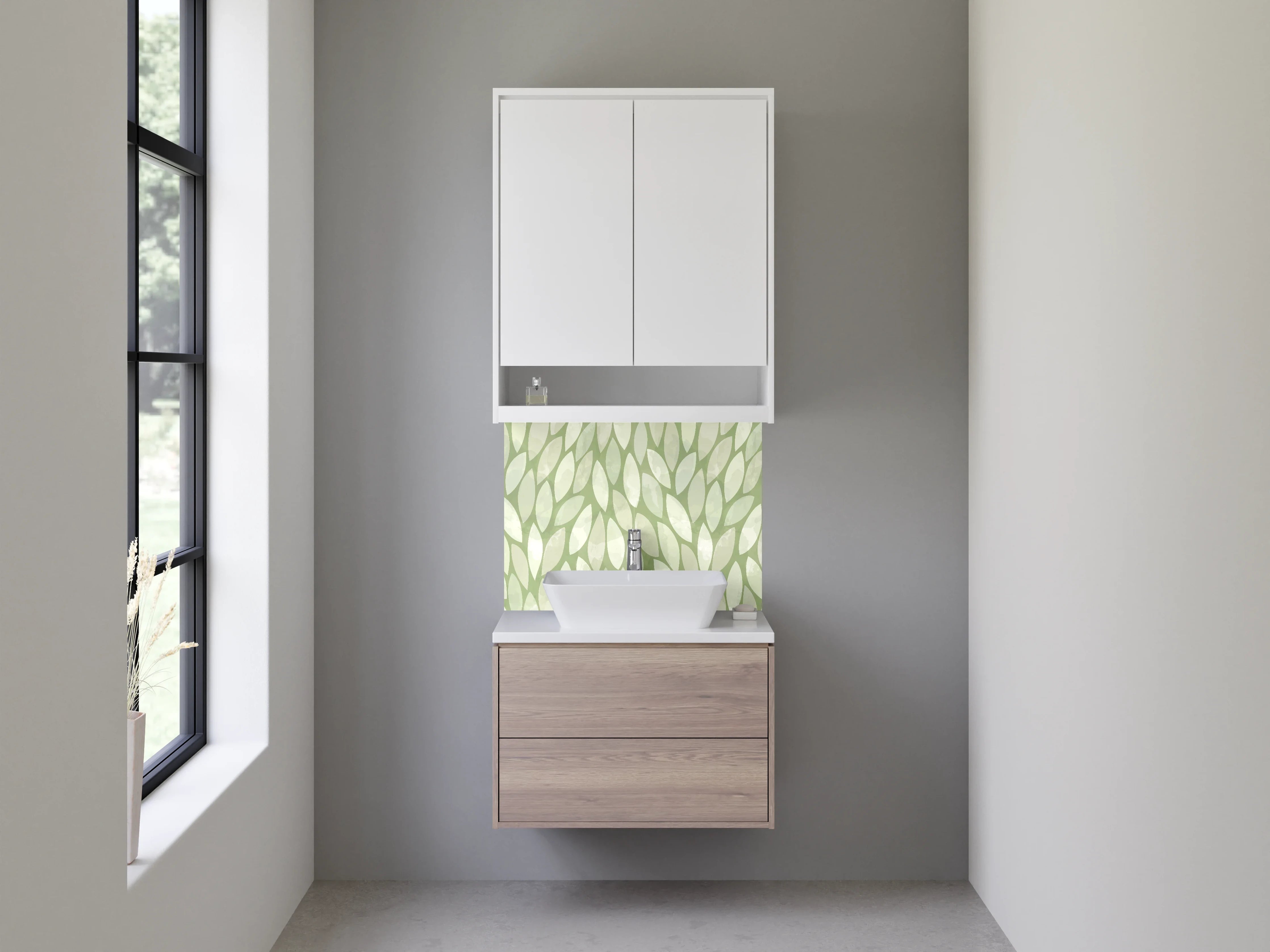 Waschbecken-Rückwand - Blätter Muster Grün Modern