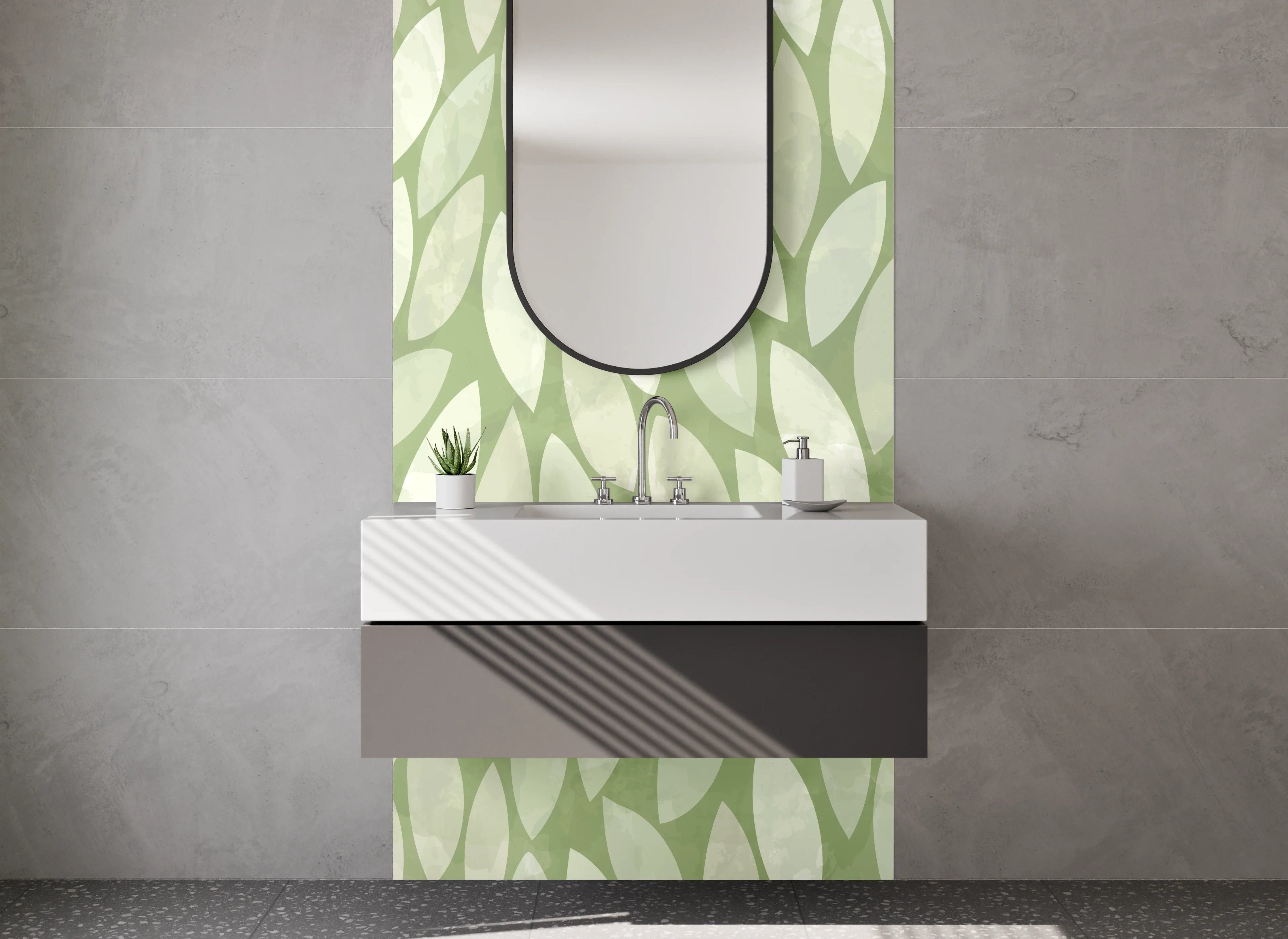 Waschbecken-Rückwand - Blätter Muster Grün Modern