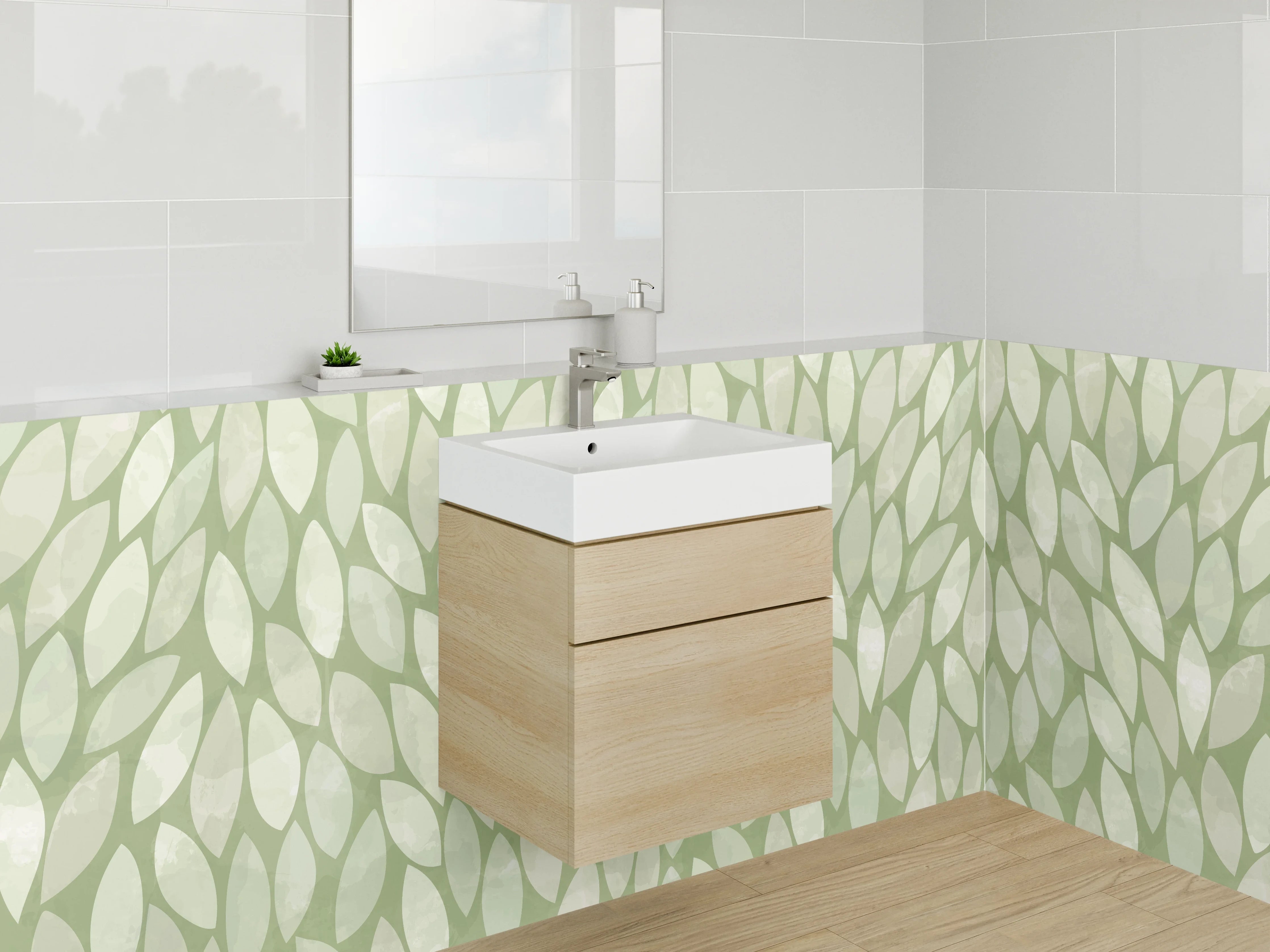 Waschbecken-Rückwand - Blätter Muster Grün Modern