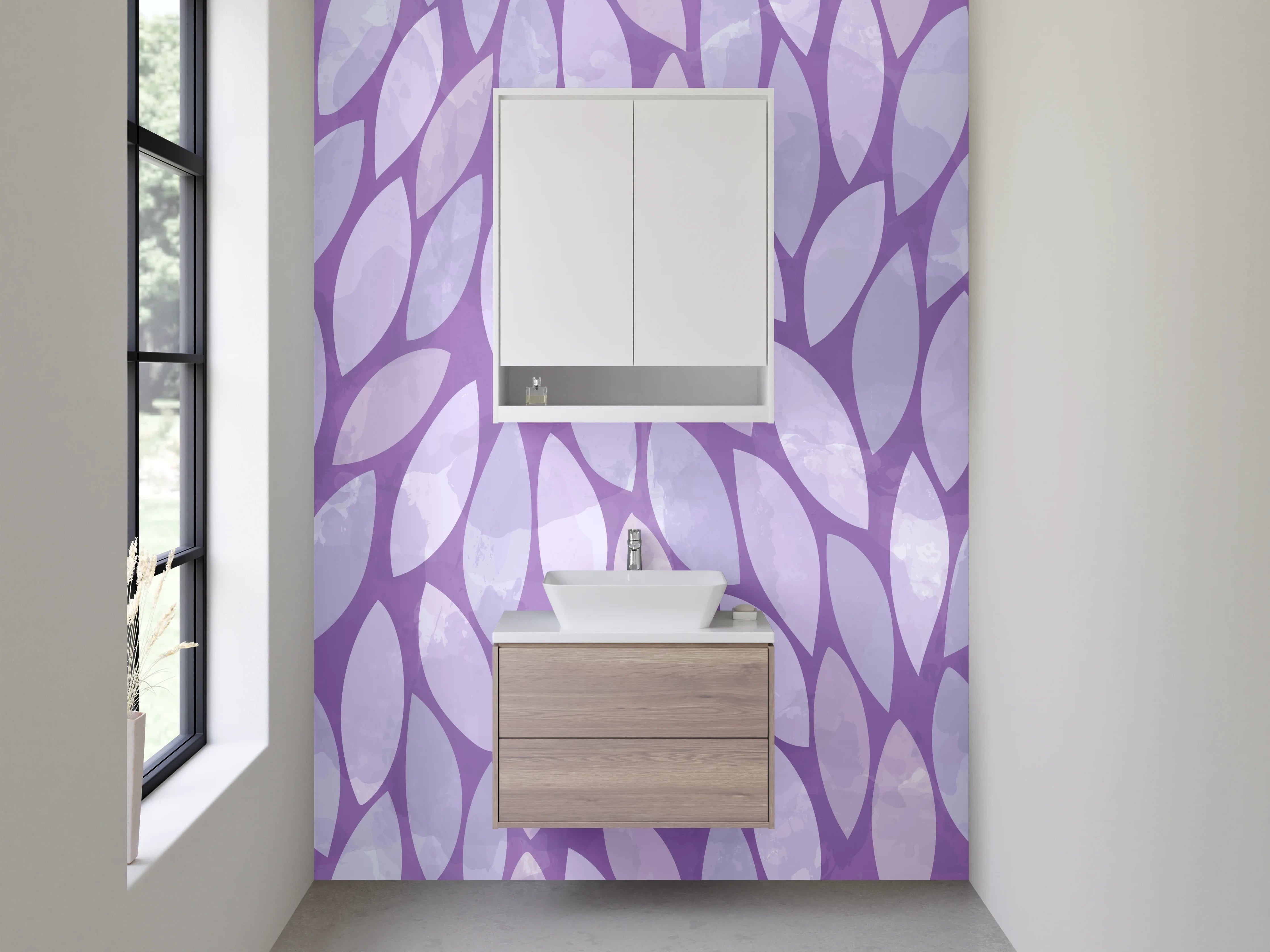 Waschbecken-Rückwand - Blättermuster Lila Moderne Wanddeko