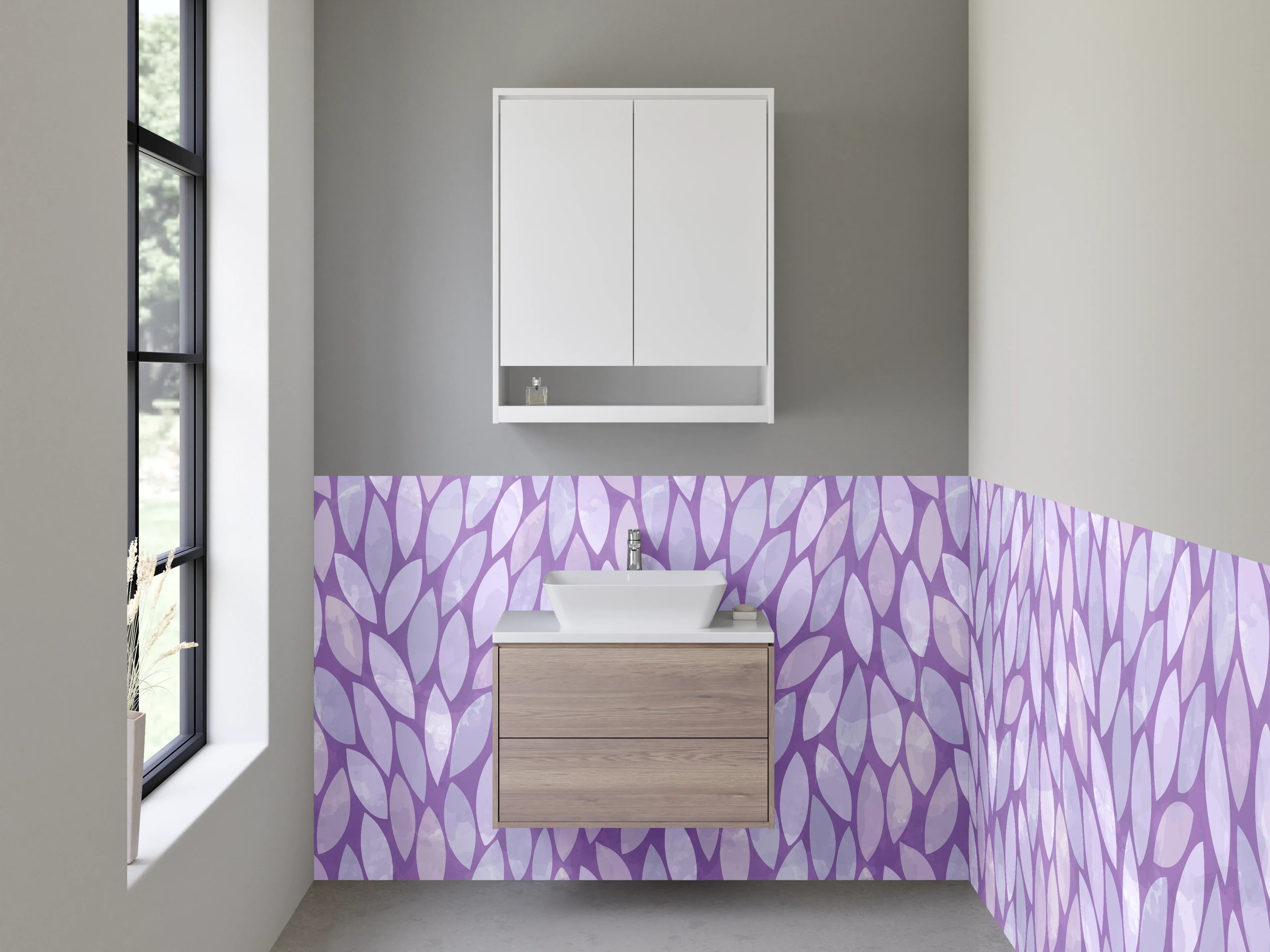 Waschbecken-Rückwand - Blättermuster Lila Moderne Wanddeko