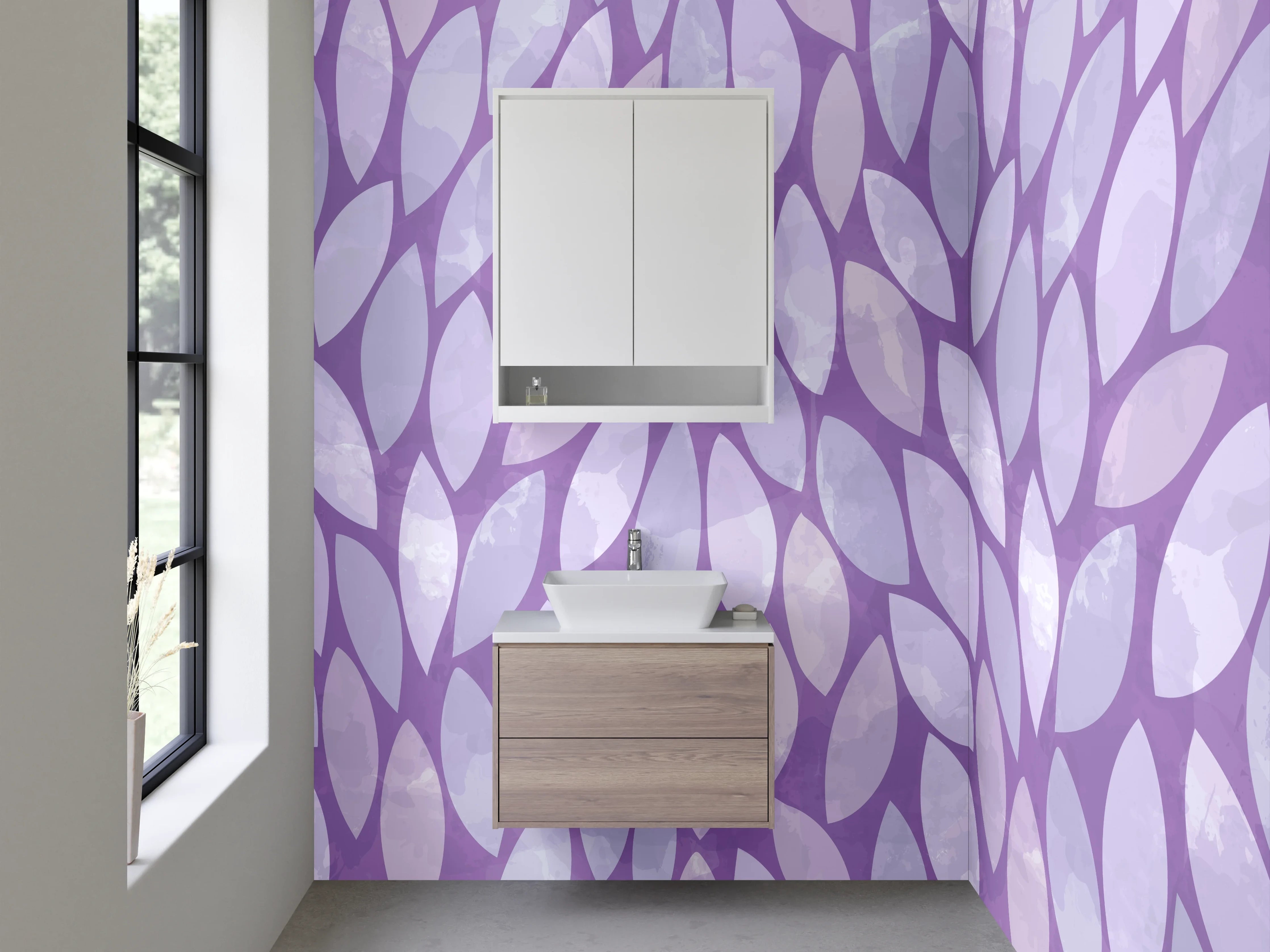 Waschbecken-Rückwand - Blättermuster Lila Moderne Wanddeko