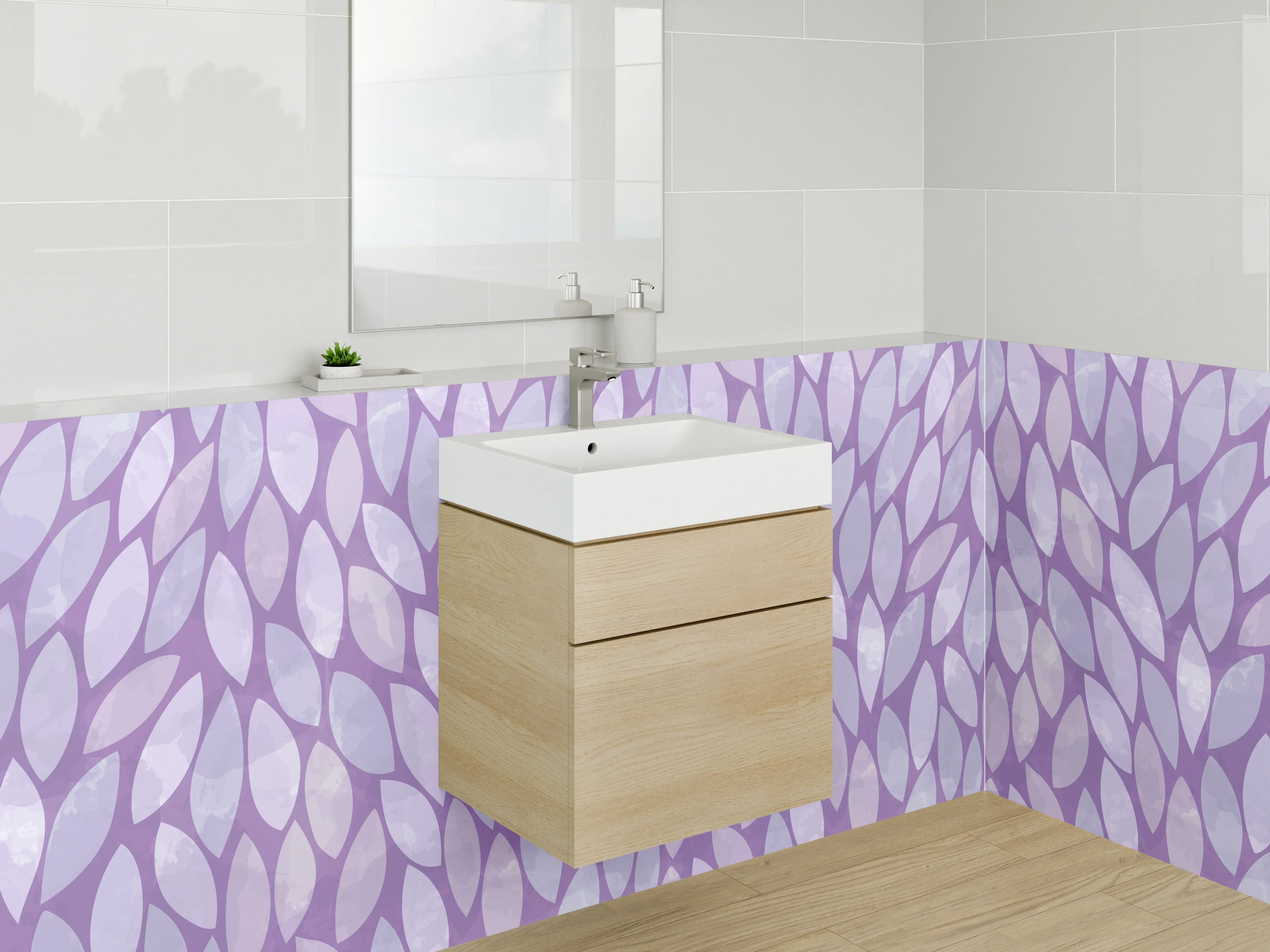 Waschbecken-Rückwand - Blättermuster Lila Moderne Wanddeko
