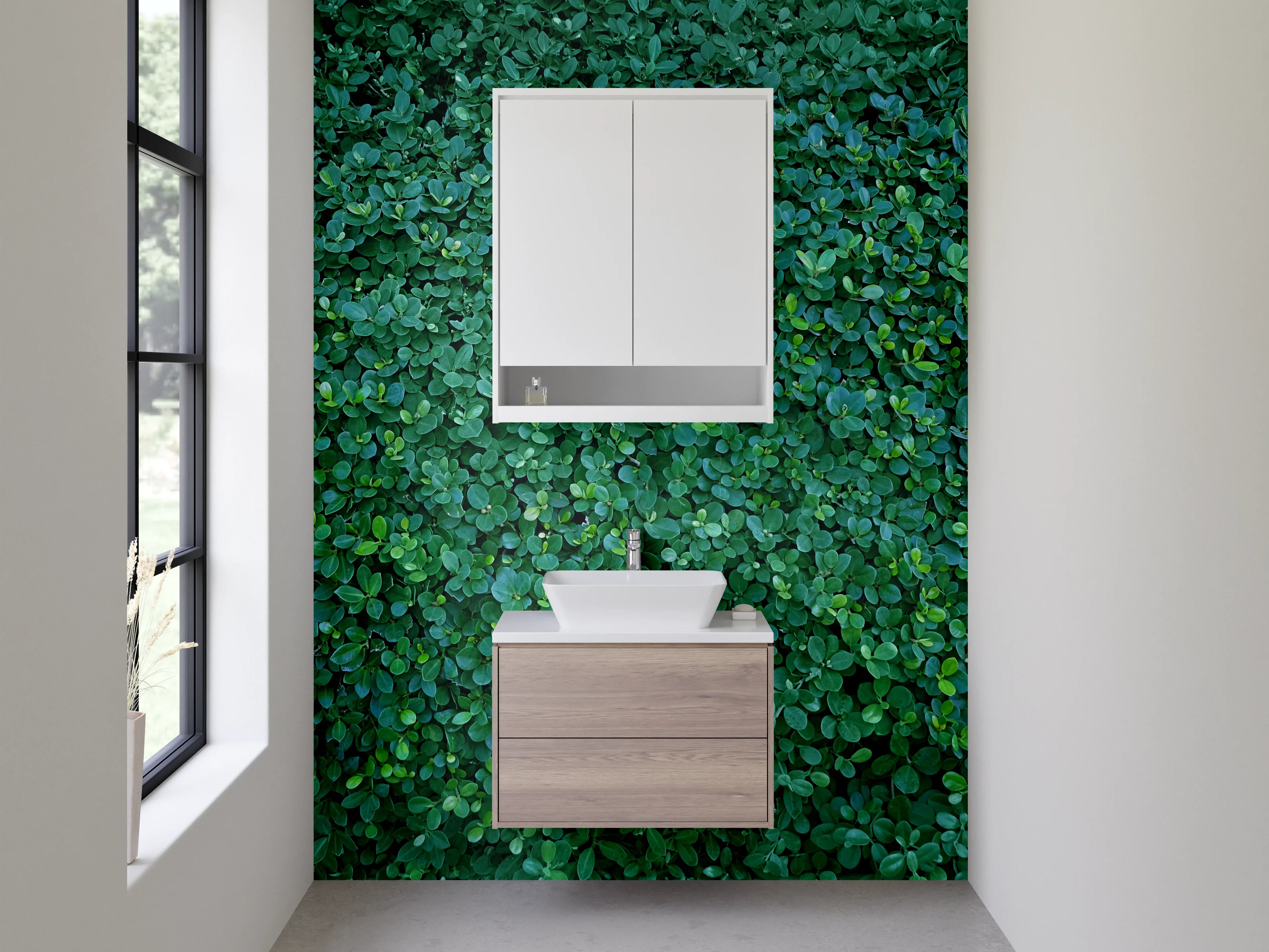 Waschbecken-Rückwand - Blätterteppich grüne Natur-Pflanzenwand