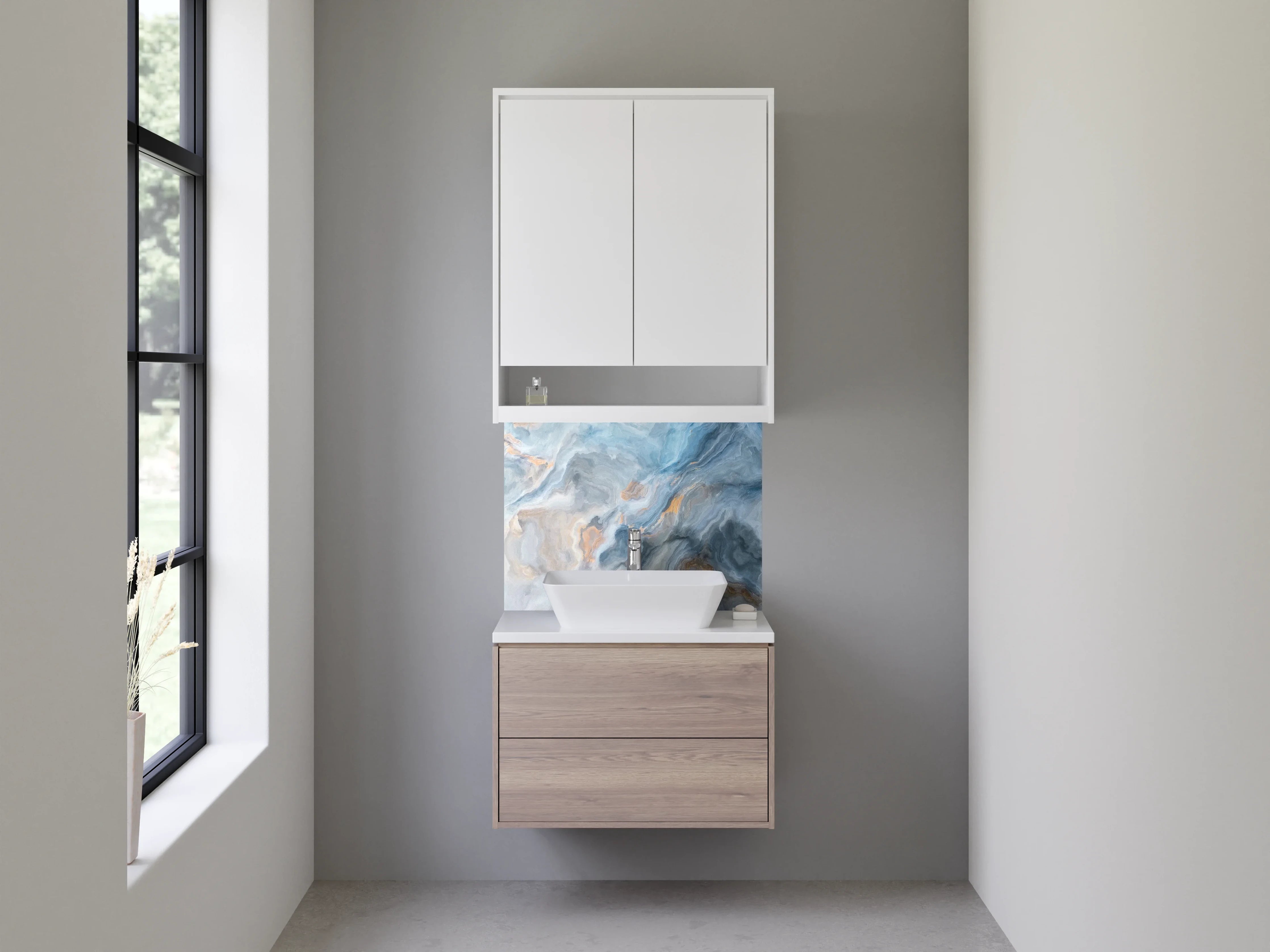 Waschbecken-Rückwand - Blau-Graue Marmor-Optik Abstrakt