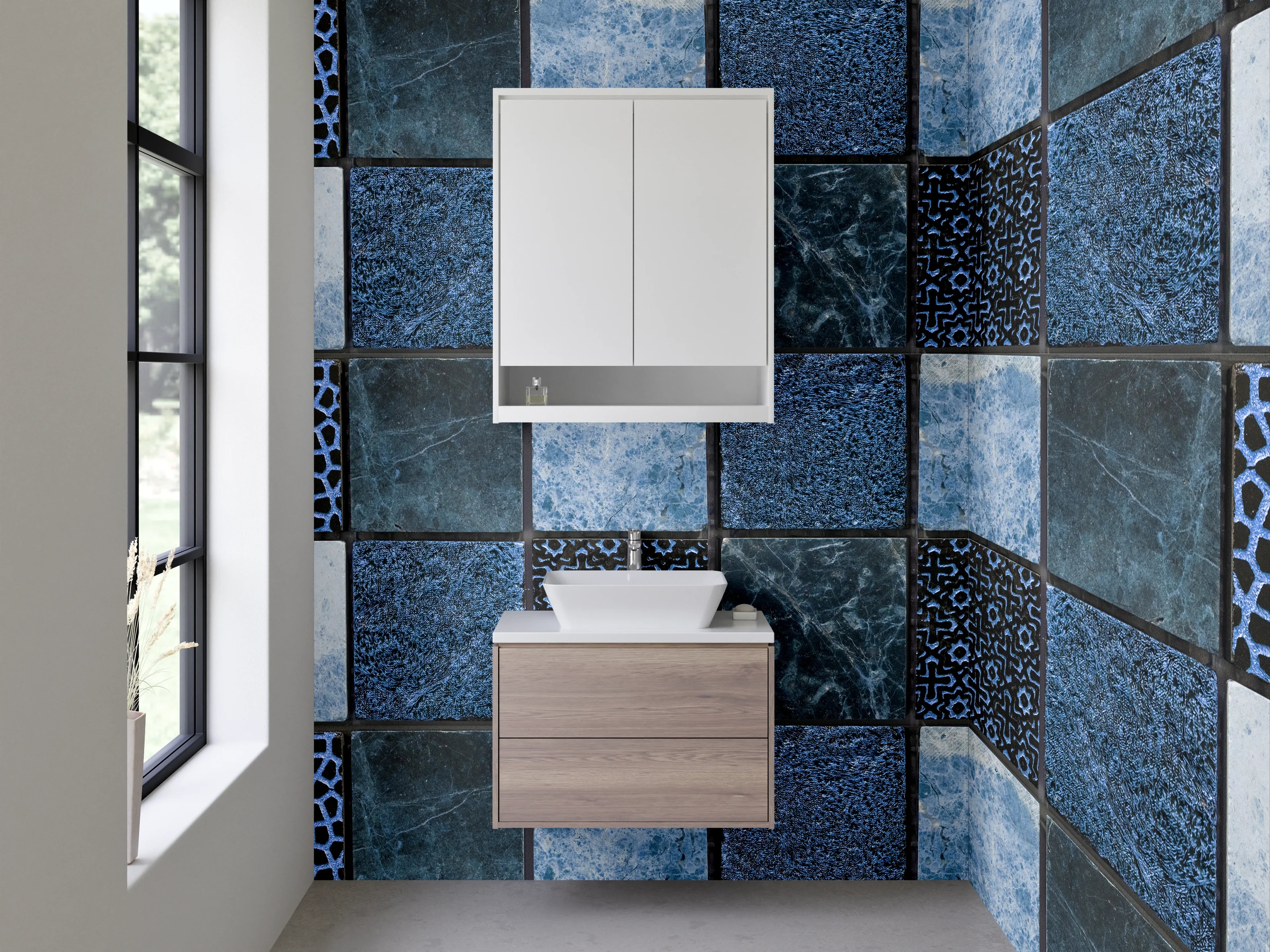 Waschbecken-Rückwand - Blau-Graues Mosaikflair