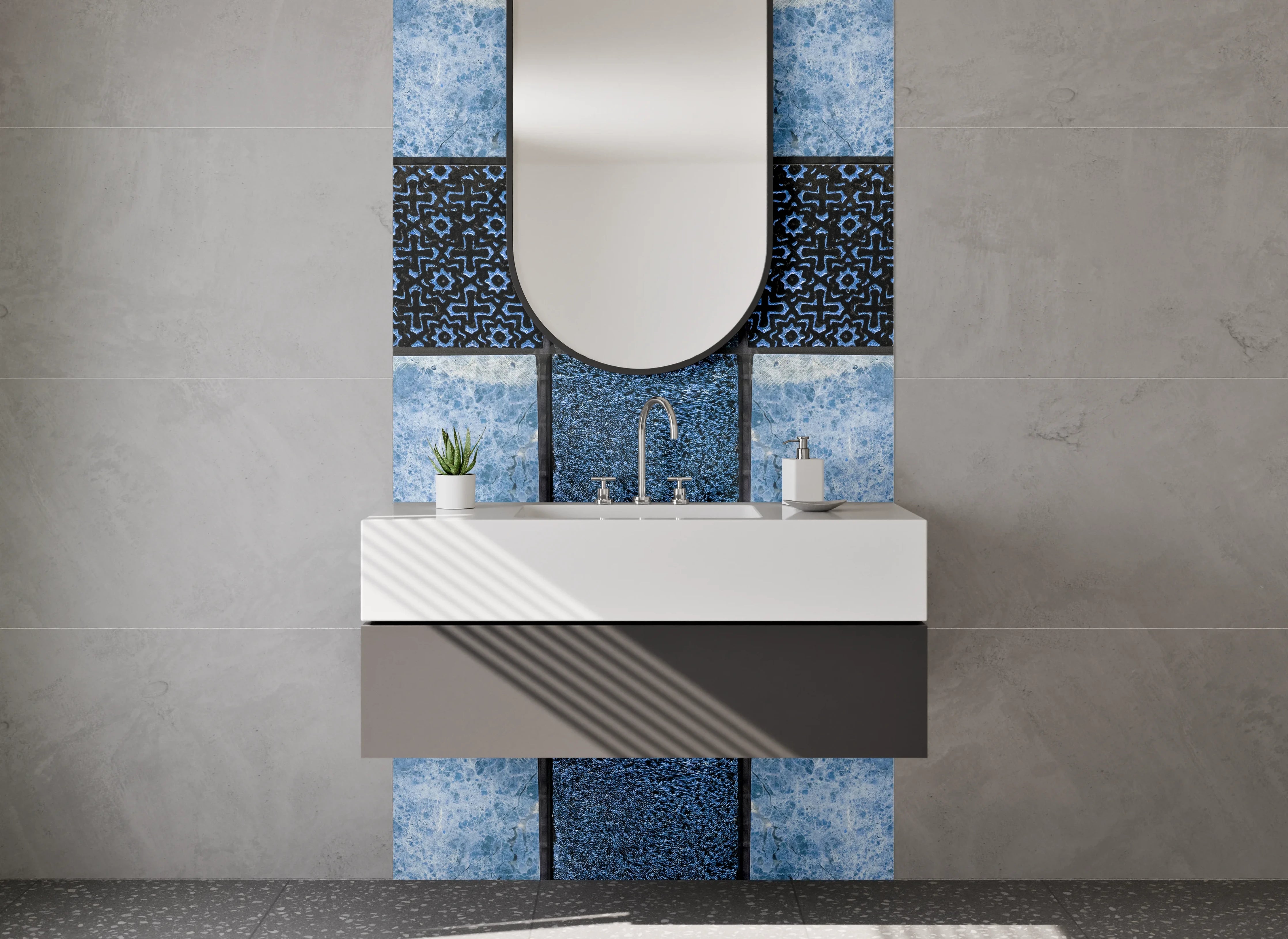 Waschbecken-Rückwand - Blau-Graues Mosaikflair