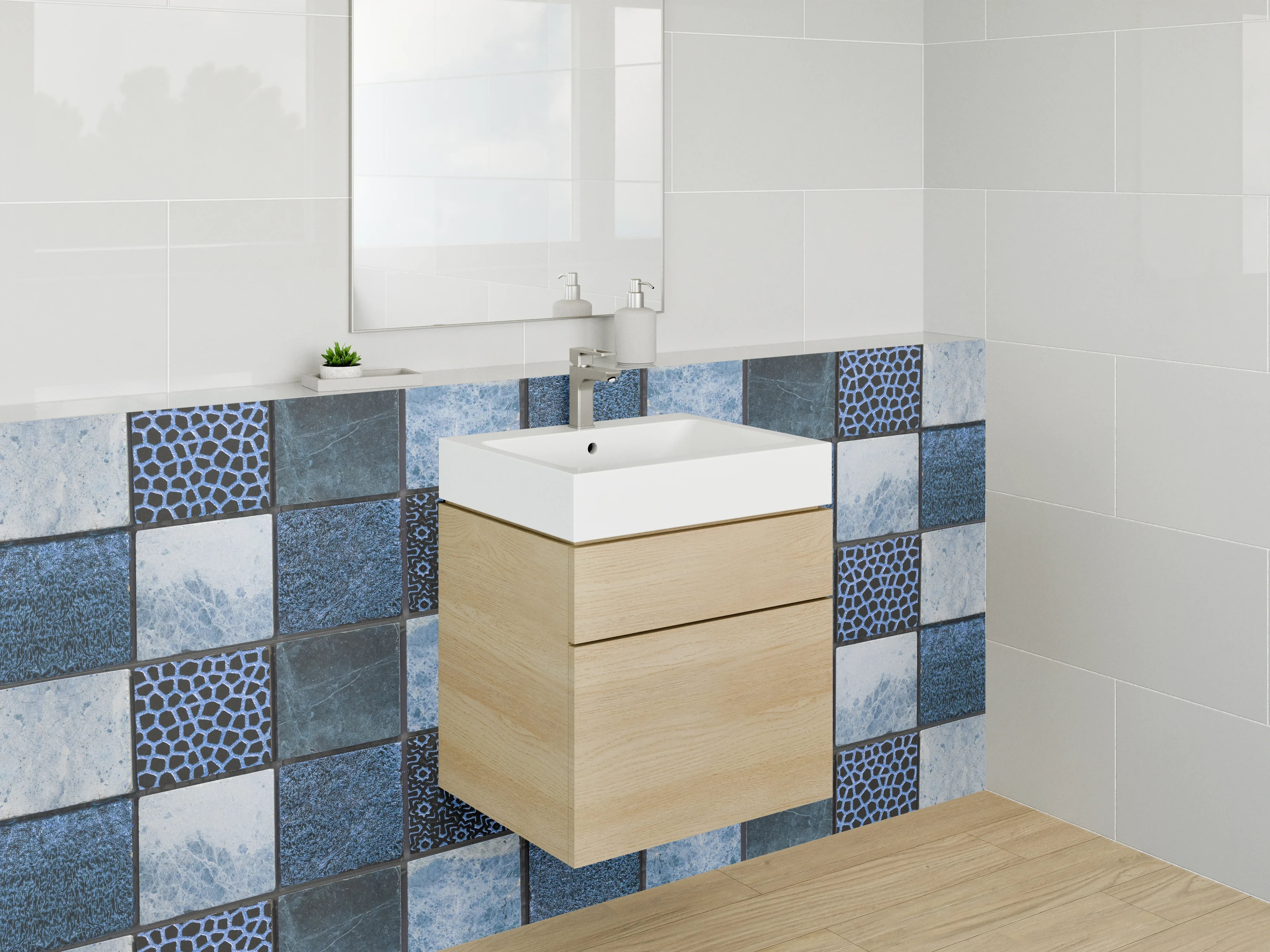 Waschbecken-Rückwand - Blau-Graues Mosaikflair