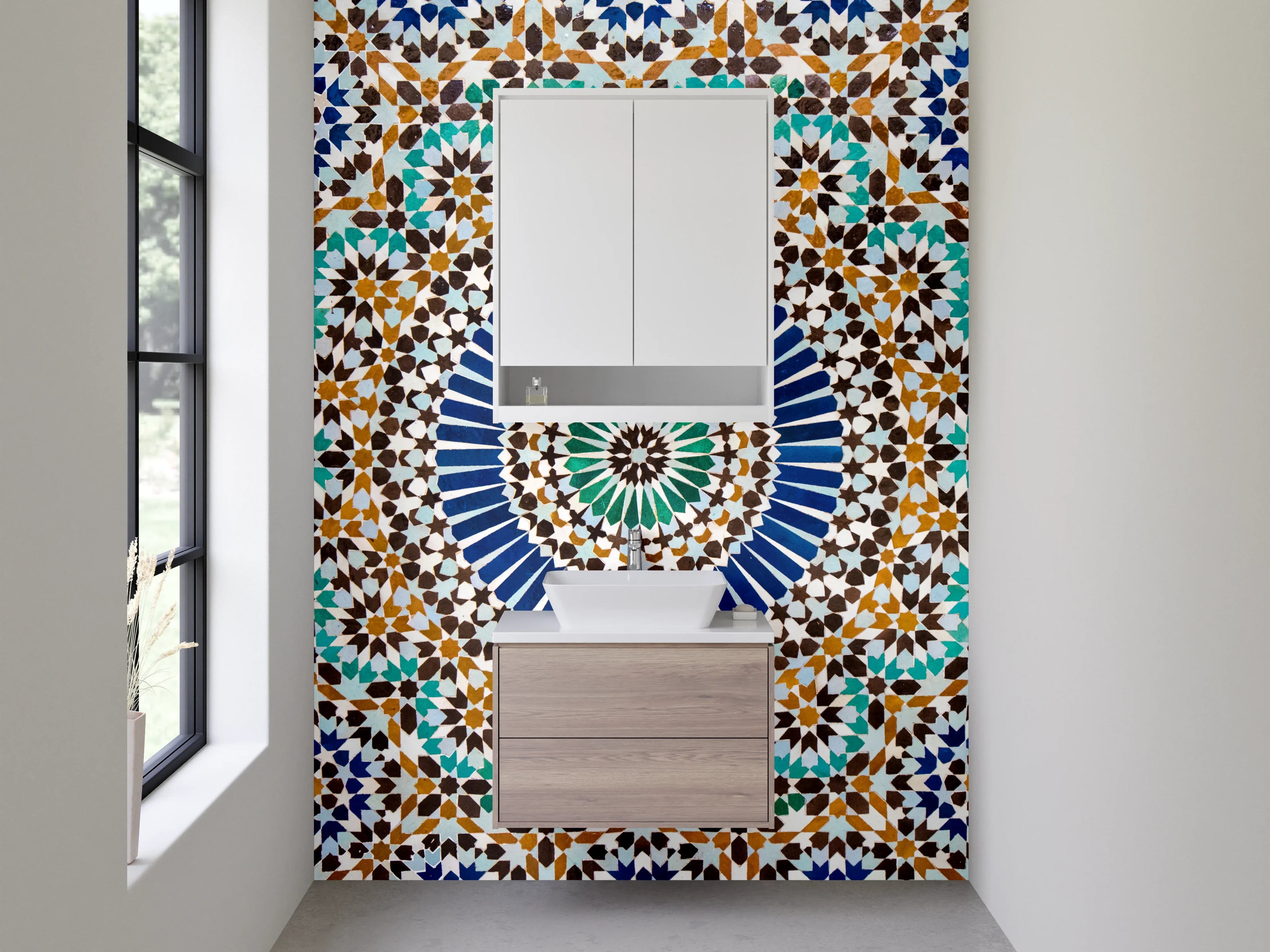 Waschbecken-Rückwand - Blau-Graues Mosaikfliesen-Dekor