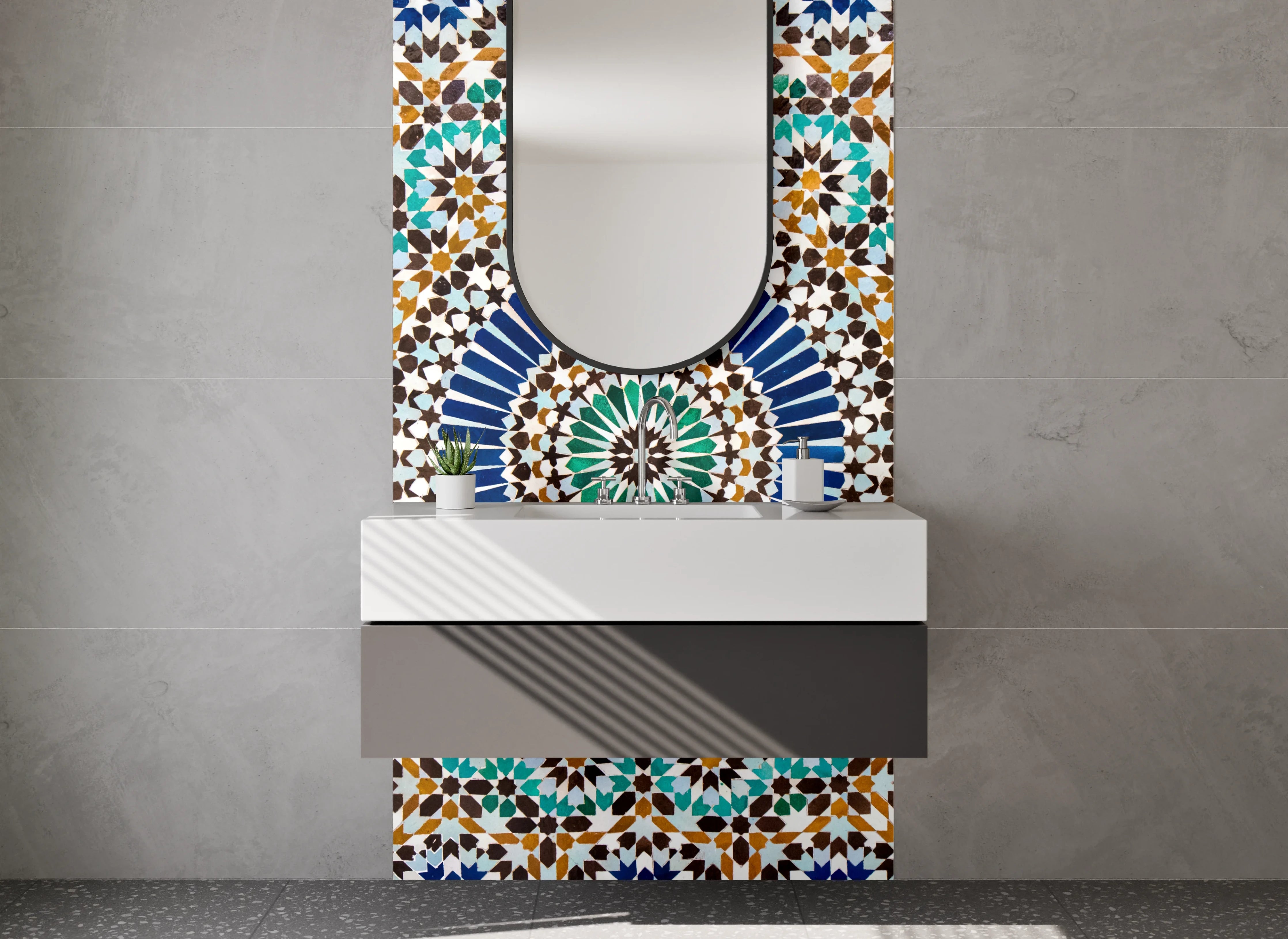 Waschbecken-Rückwand - Blau-Graues Mosaikfliesen-Dekor