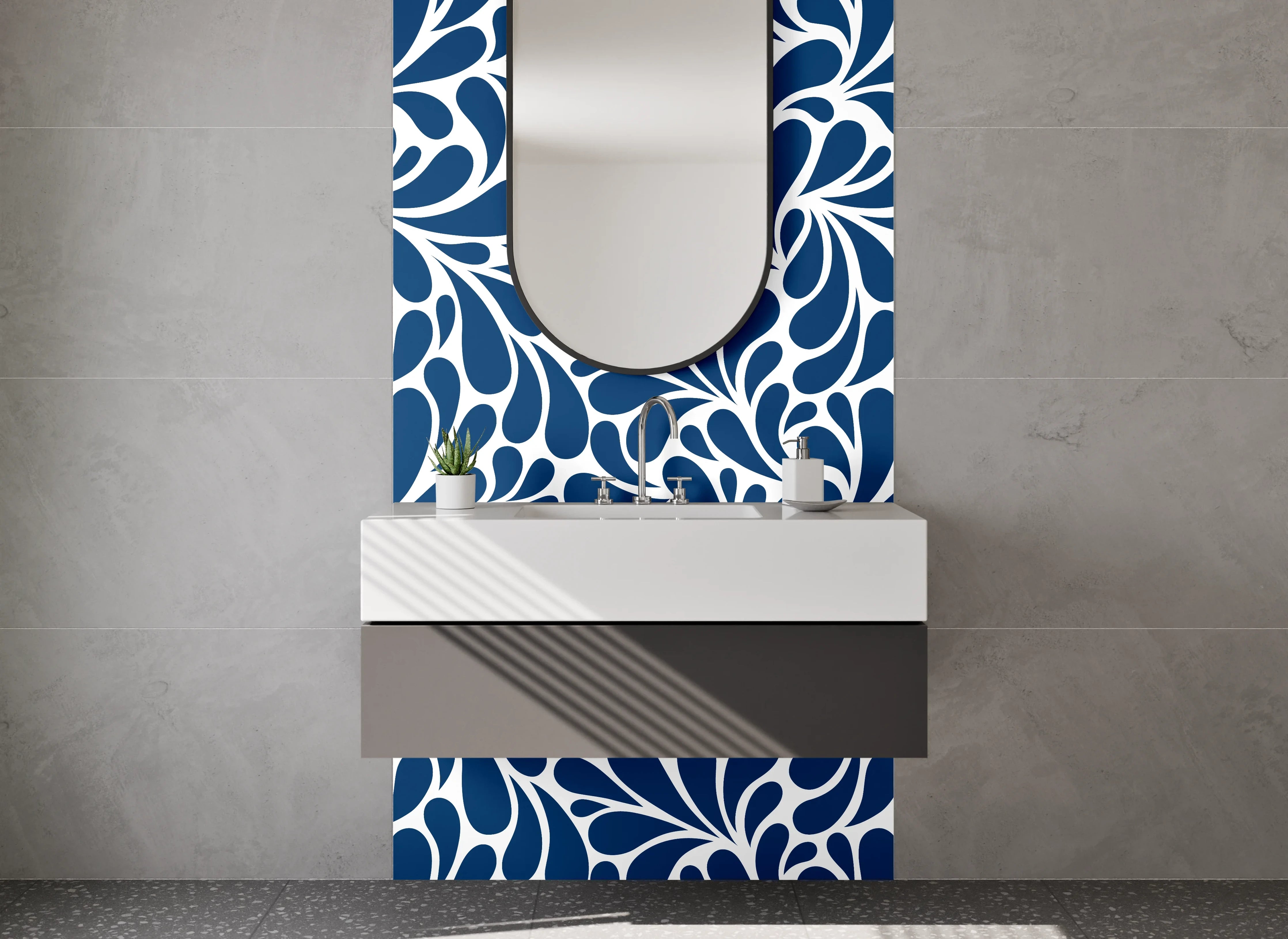 Waschbecken-Rückwand - Blau-weißes Retro Ornament Muster