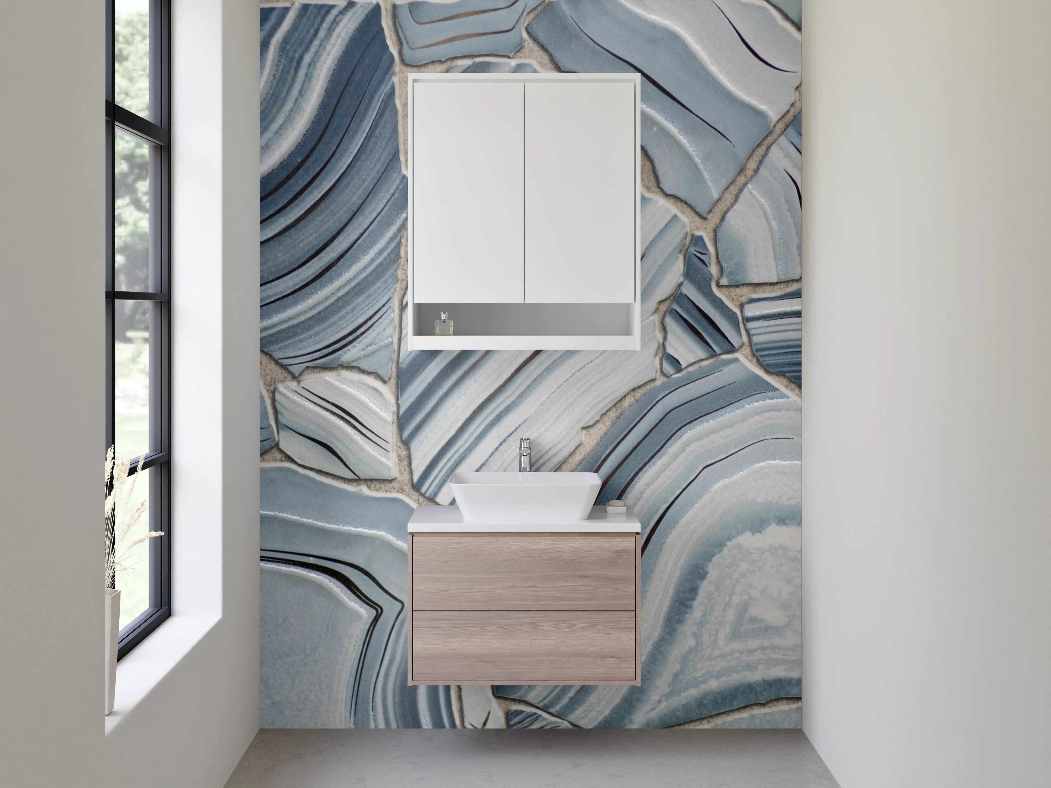 Waschbecken-Rückwand - Blaue Achat-Marmoroptik Musterfliesen