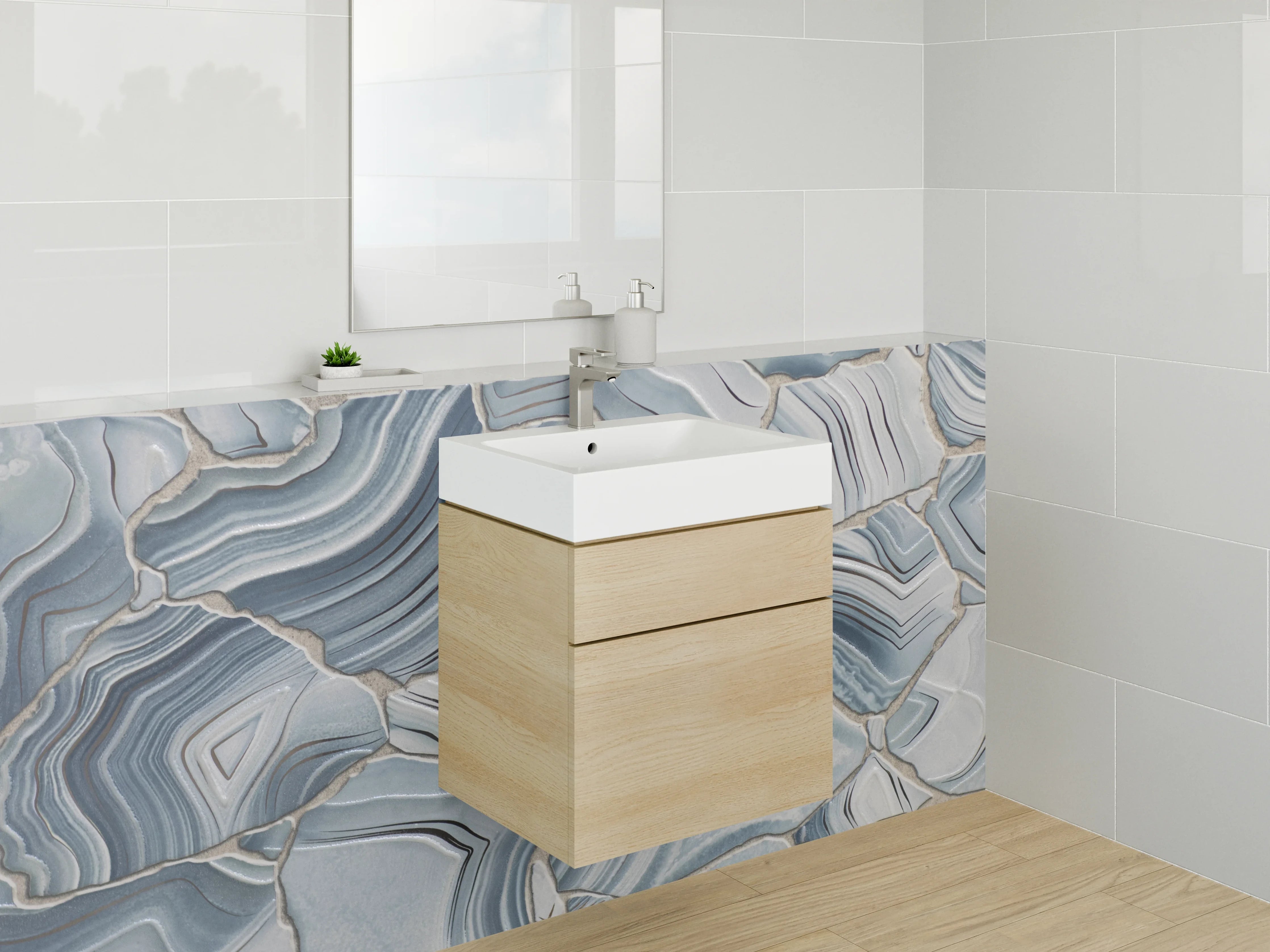 Waschbecken-Rückwand - Blaue Achat-Marmoroptik Musterfliesen