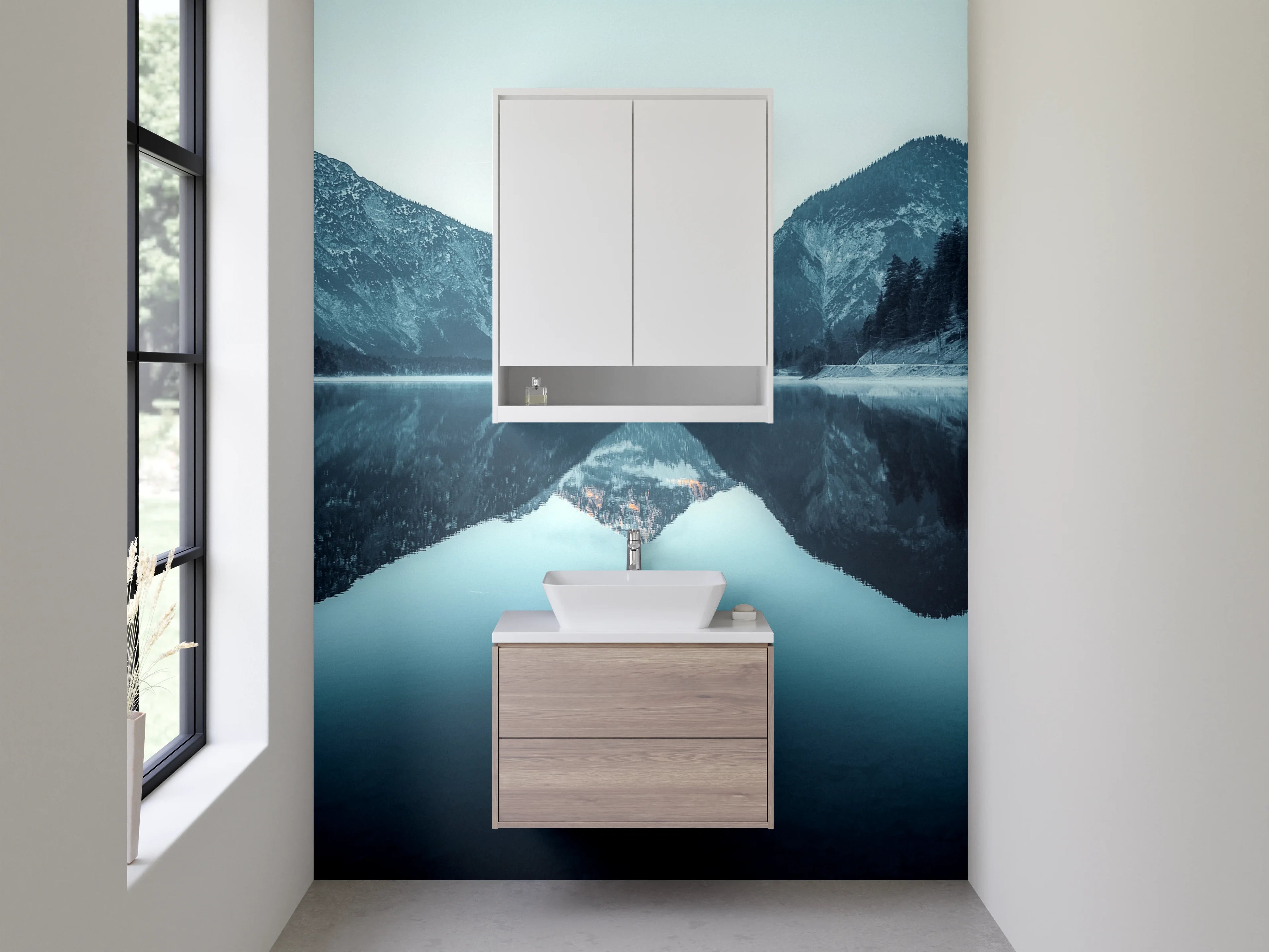 Waschbecken-Rückwand - Blaue Bergsee im Winter