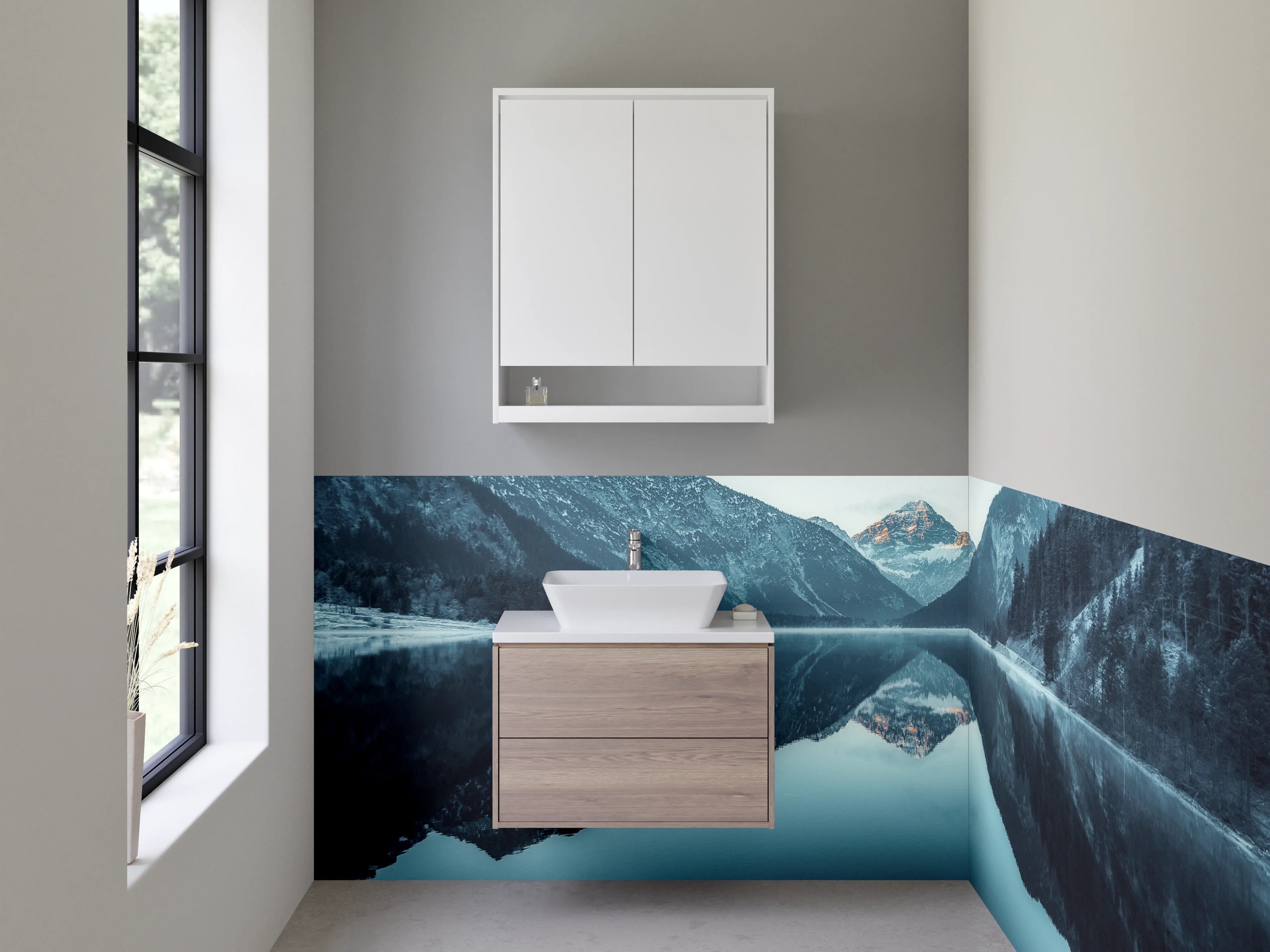 Waschbecken-Rückwand - Blaue Bergsee im Winter