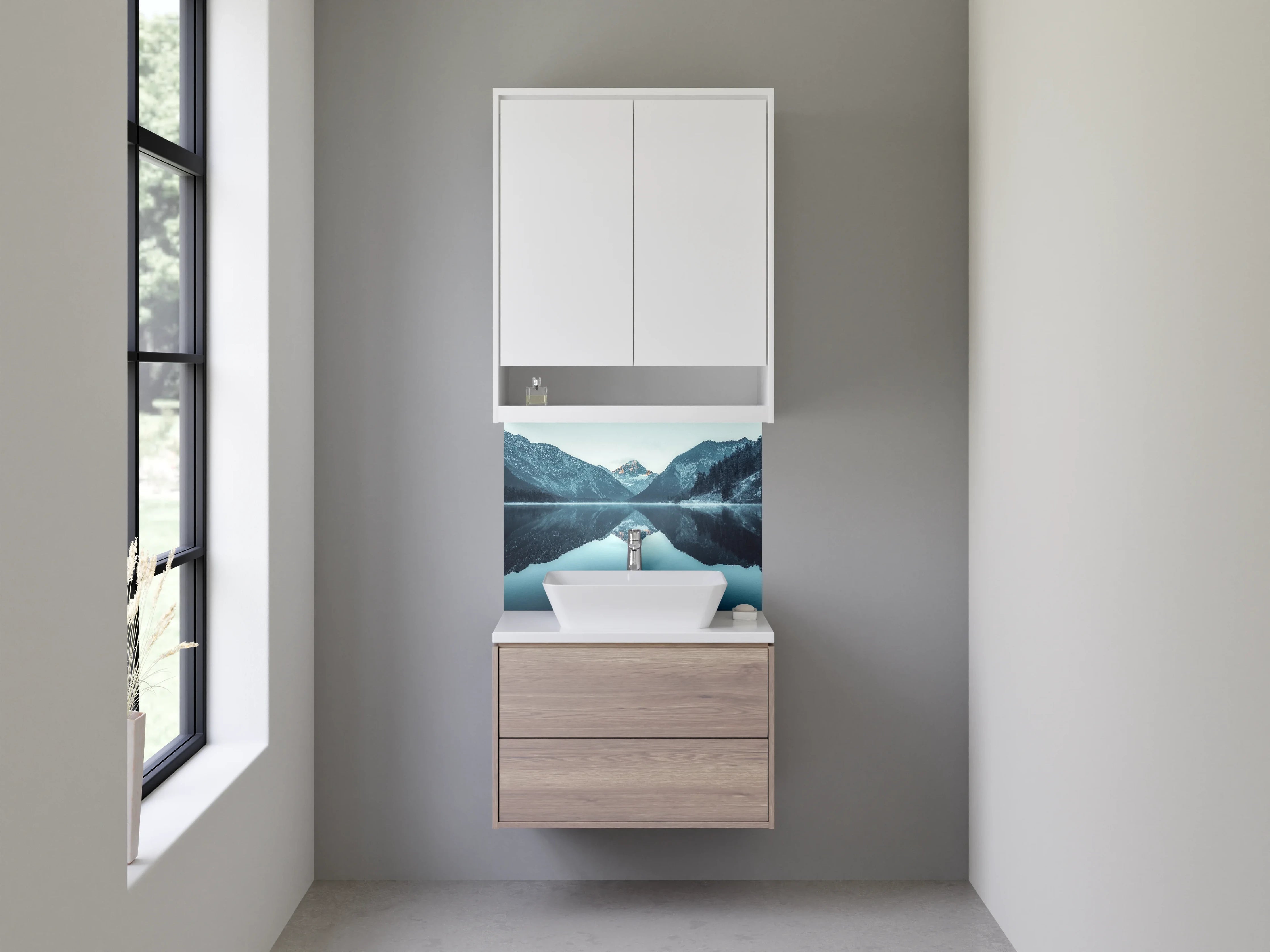 Waschbecken-Rückwand - Blaue Bergsee im Winter