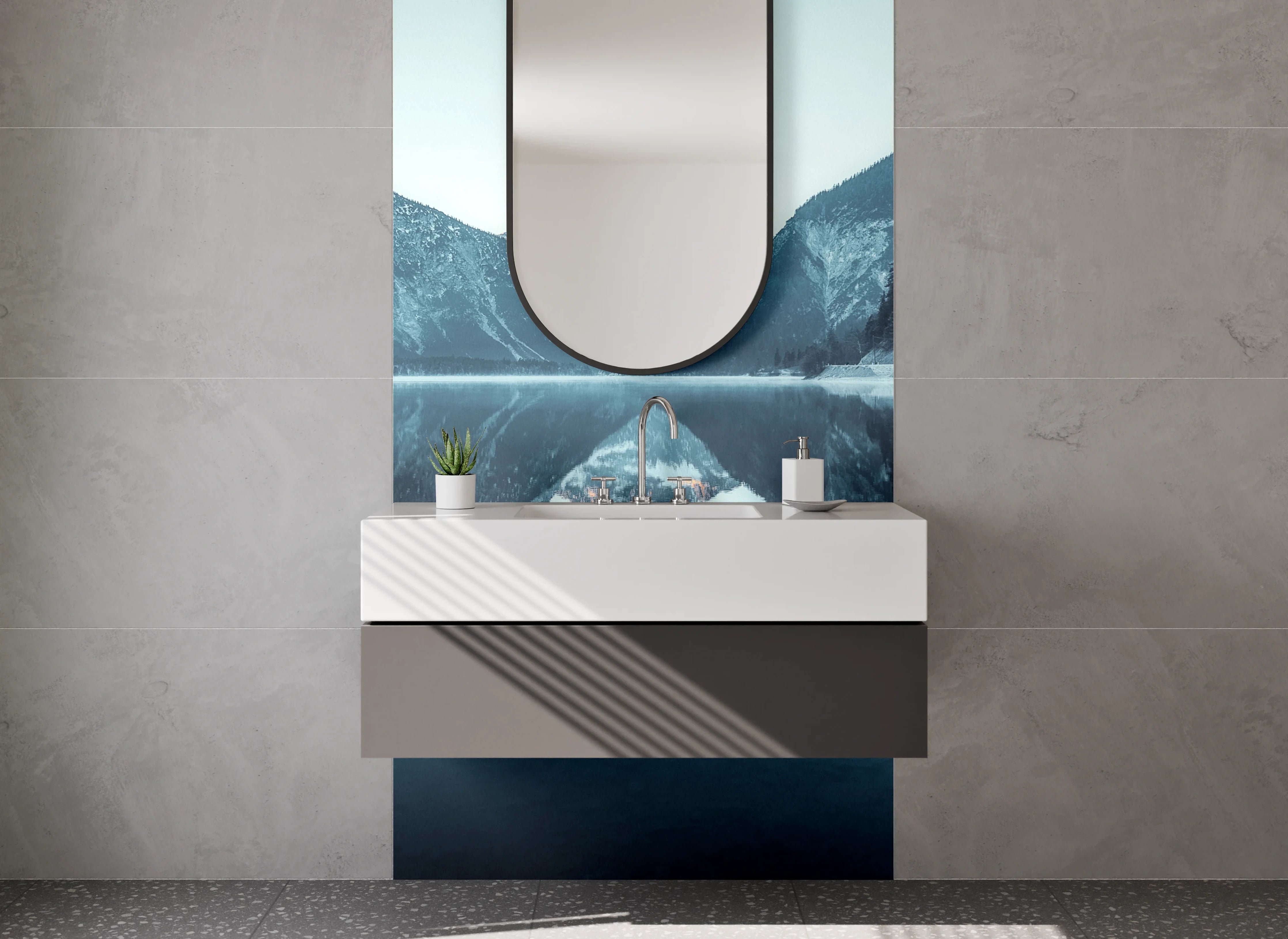 Waschbecken-Rückwand - Blaue Bergsee im Winter