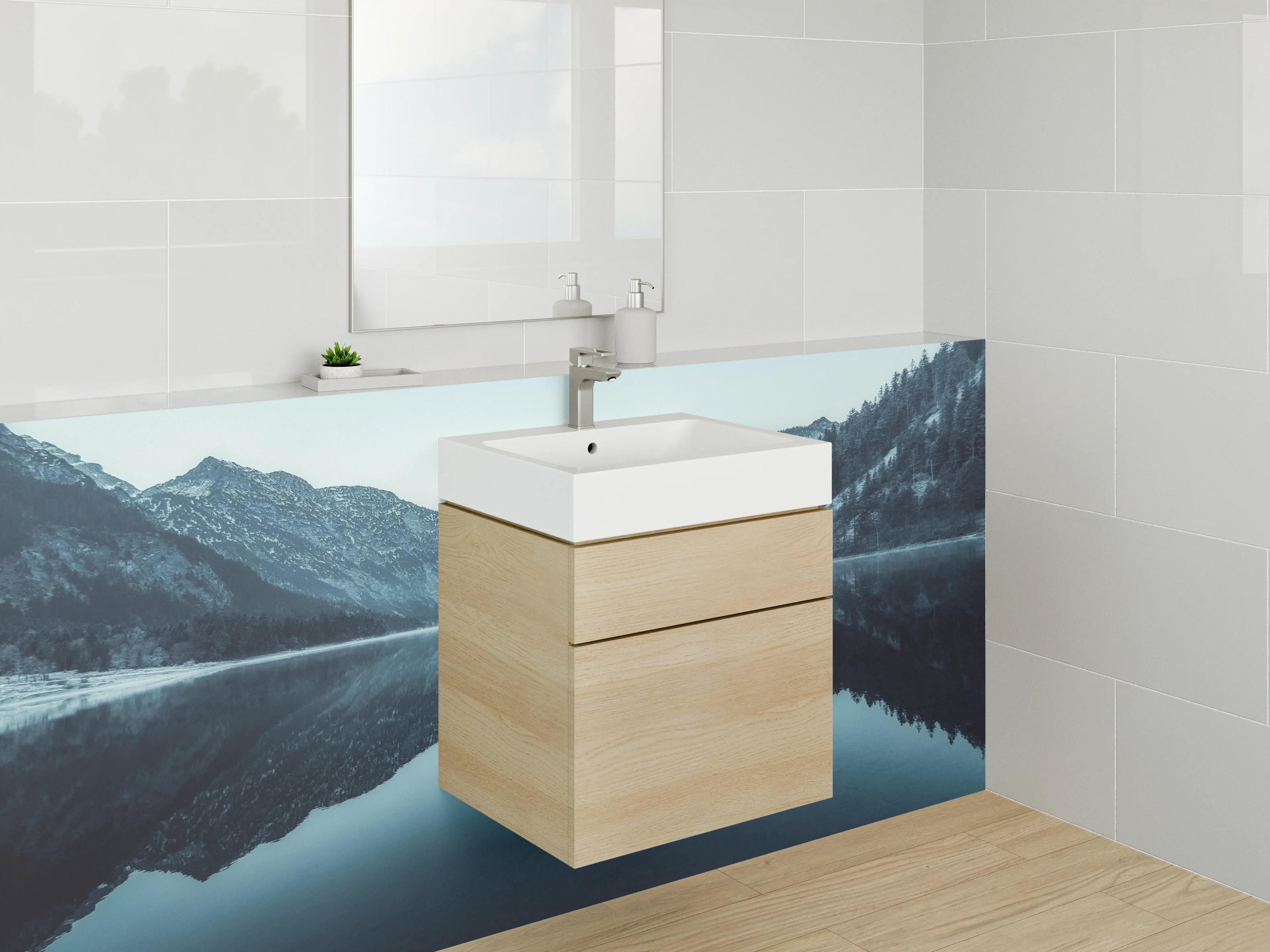 Waschbecken-Rückwand - Blaue Bergsee im Winter