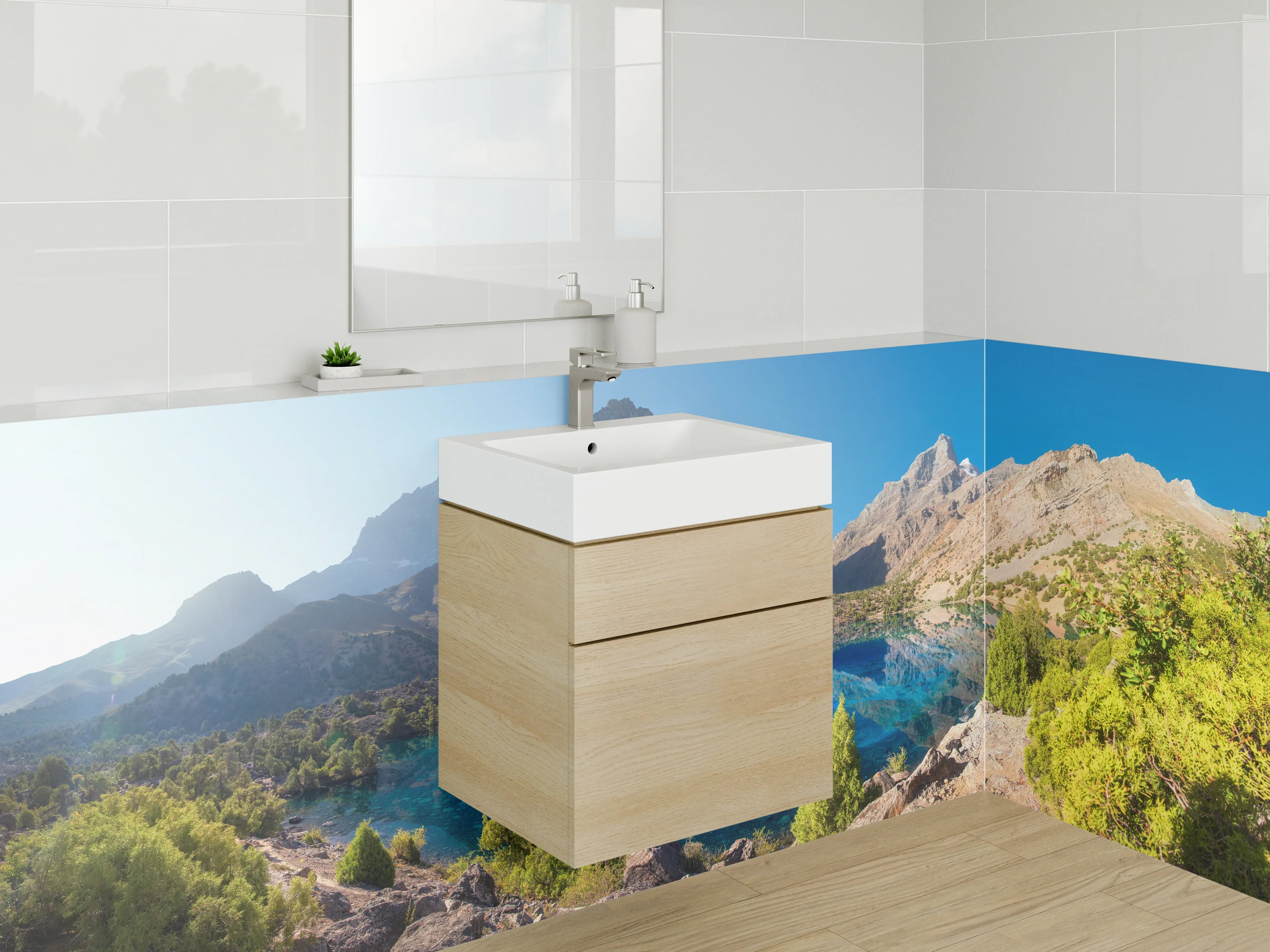 Waschbecken-Rückwand - Blaue Bergsee in der Natur