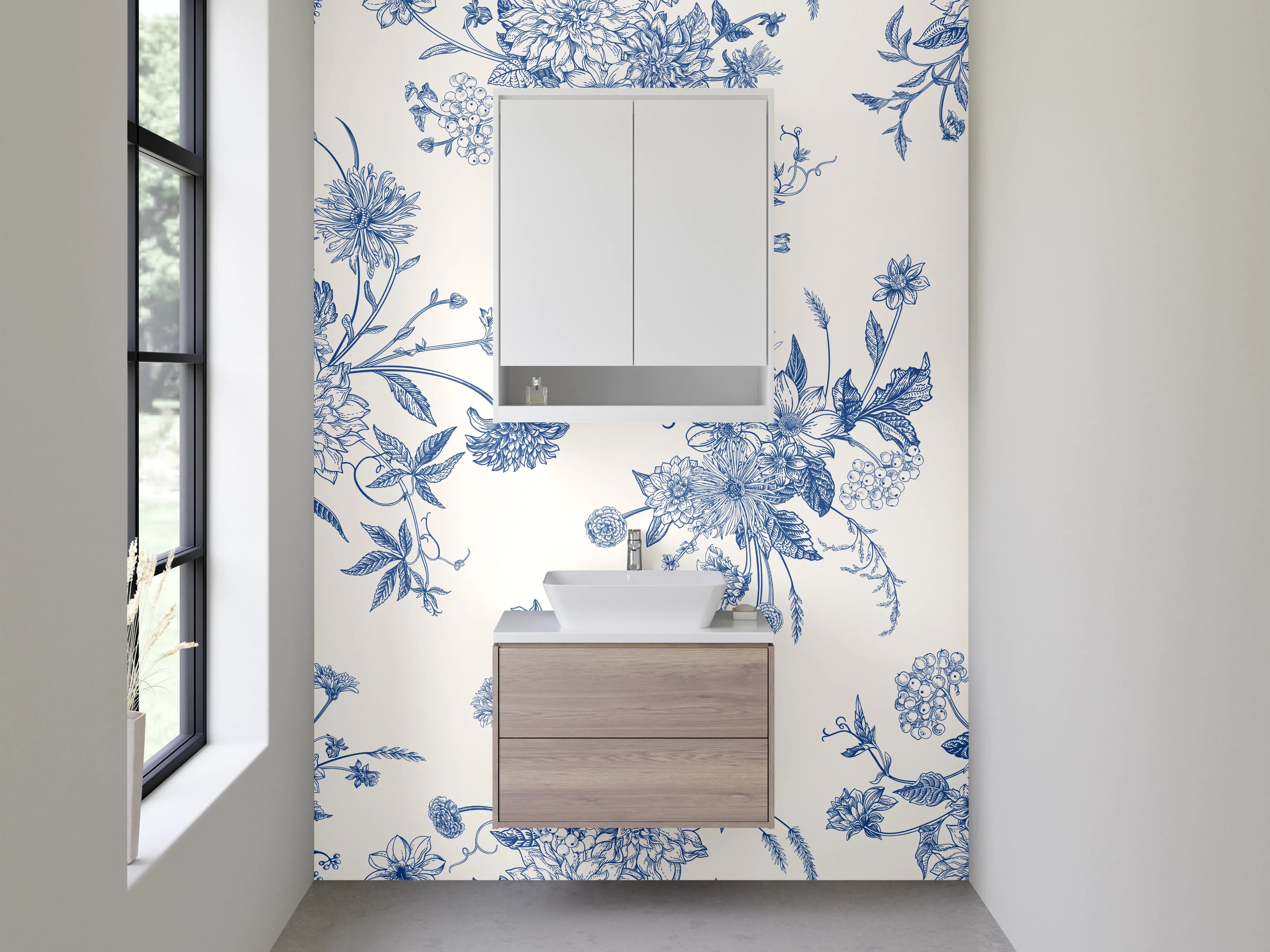 Waschbecken-Rückwand - Blaue Blumen Ornamente Muster