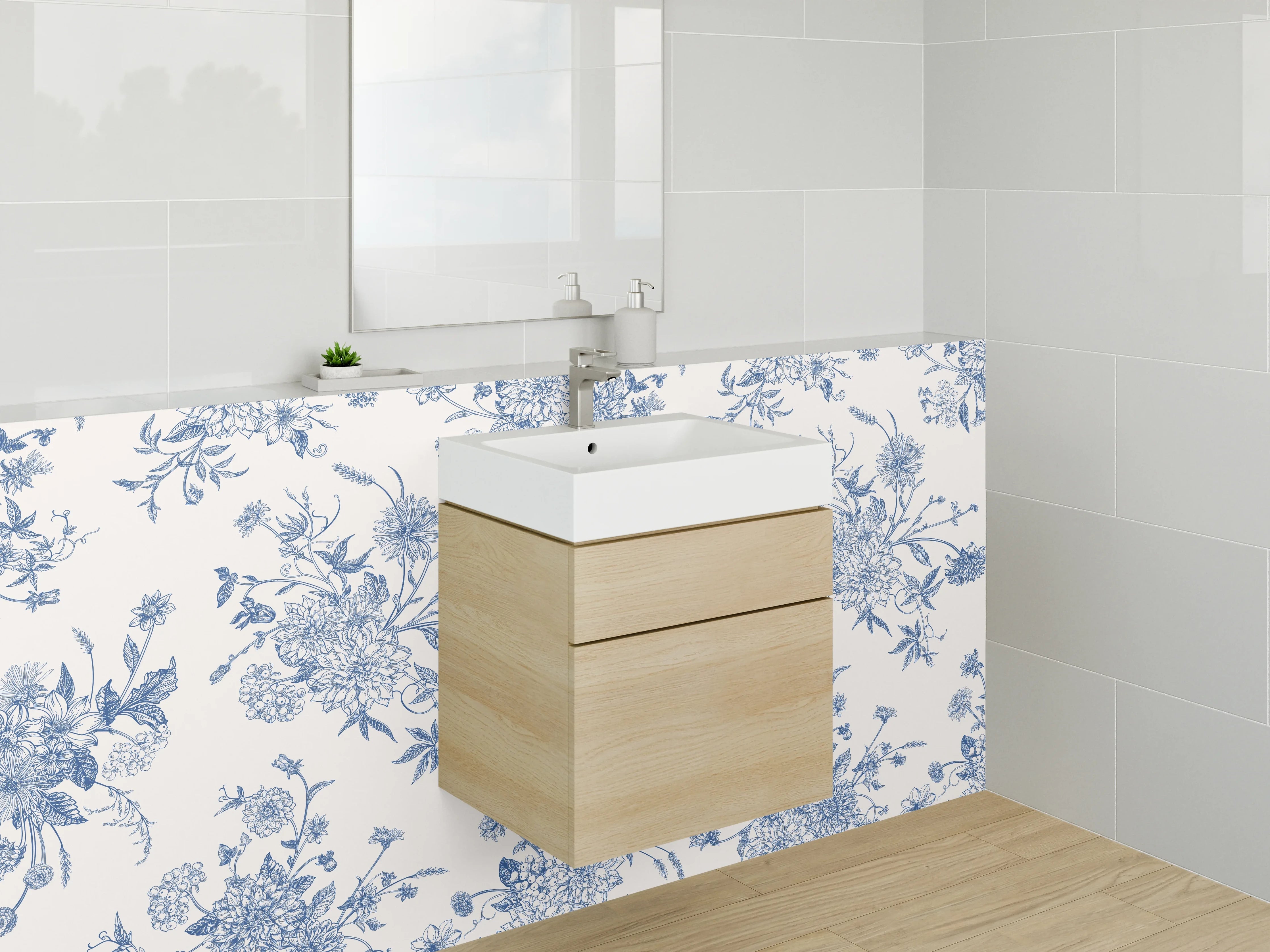 Waschbecken-Rückwand - Blaue Blumen Ornamente Muster