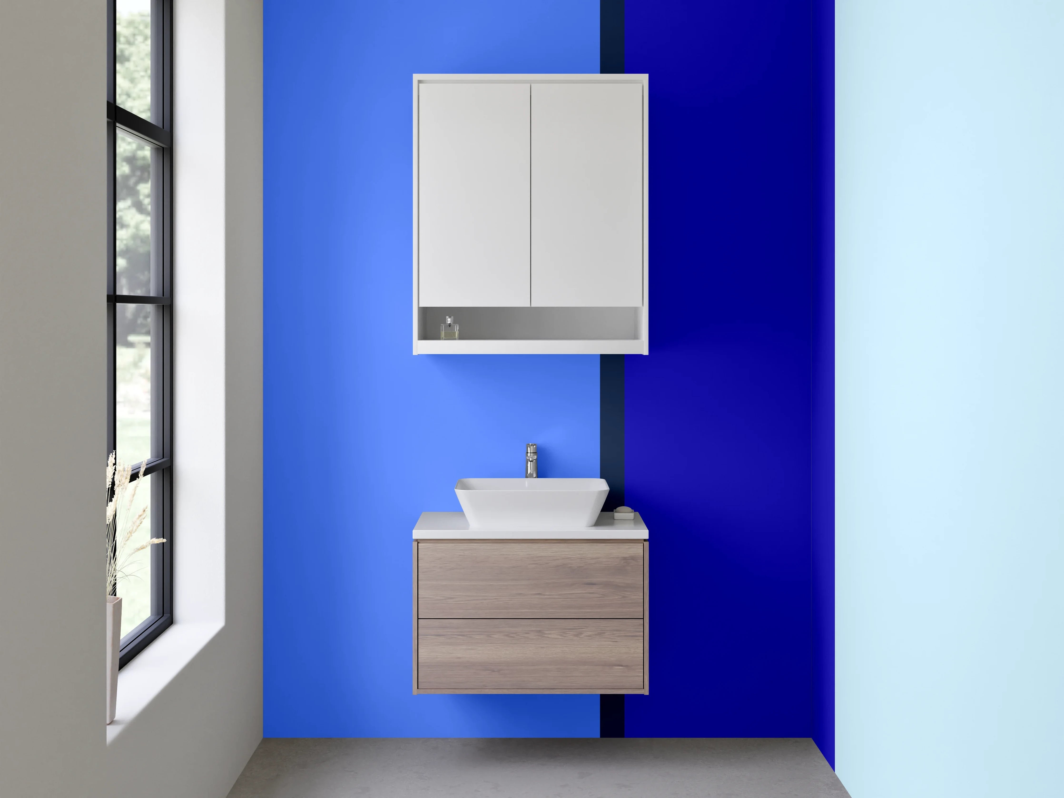 Waschbecken-Rückwand - Blaue Farbblöcke im minimalistischen Design