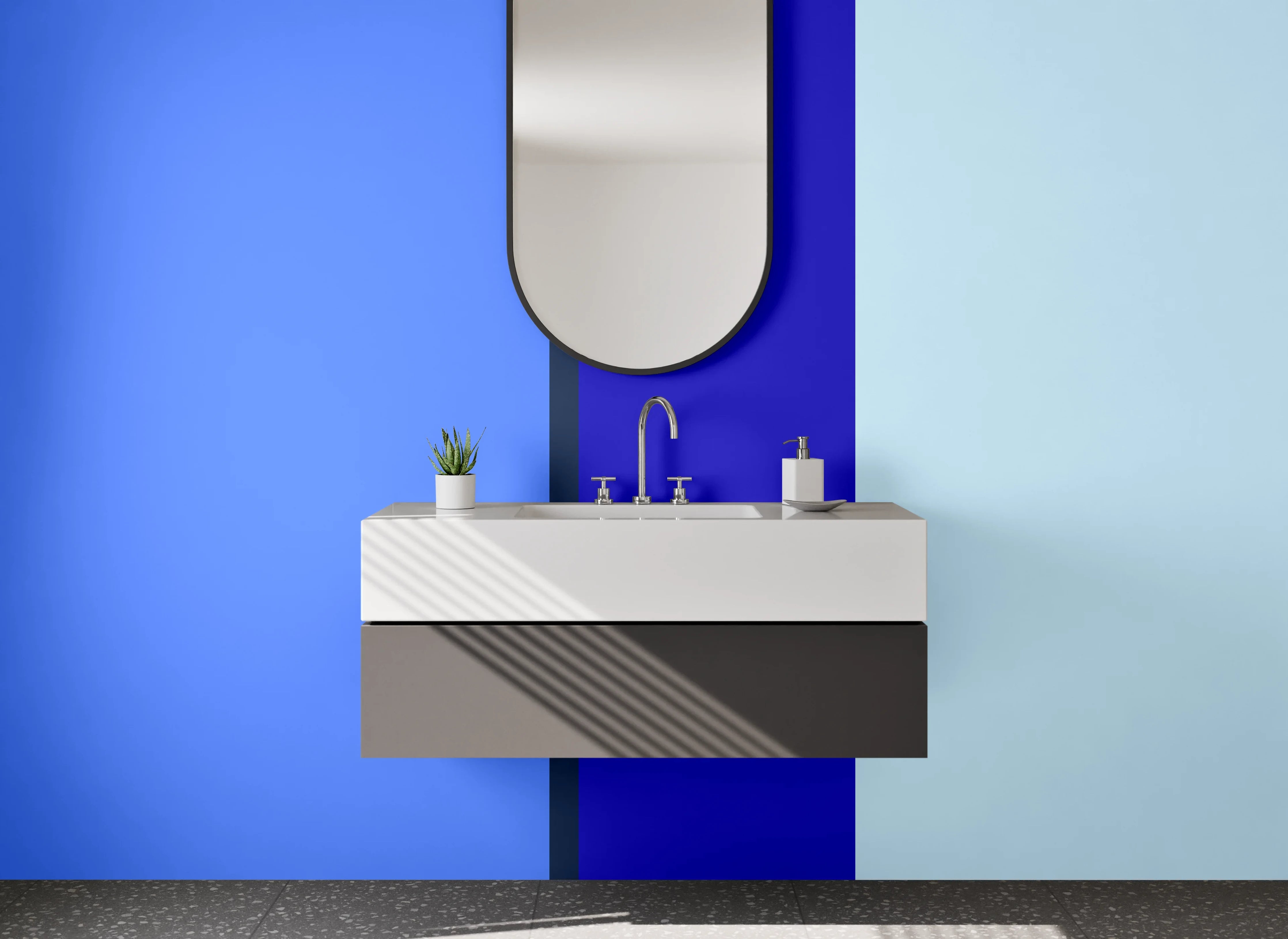 Waschbecken-Rückwand - Blaue Farbblöcke im minimalistischen Design