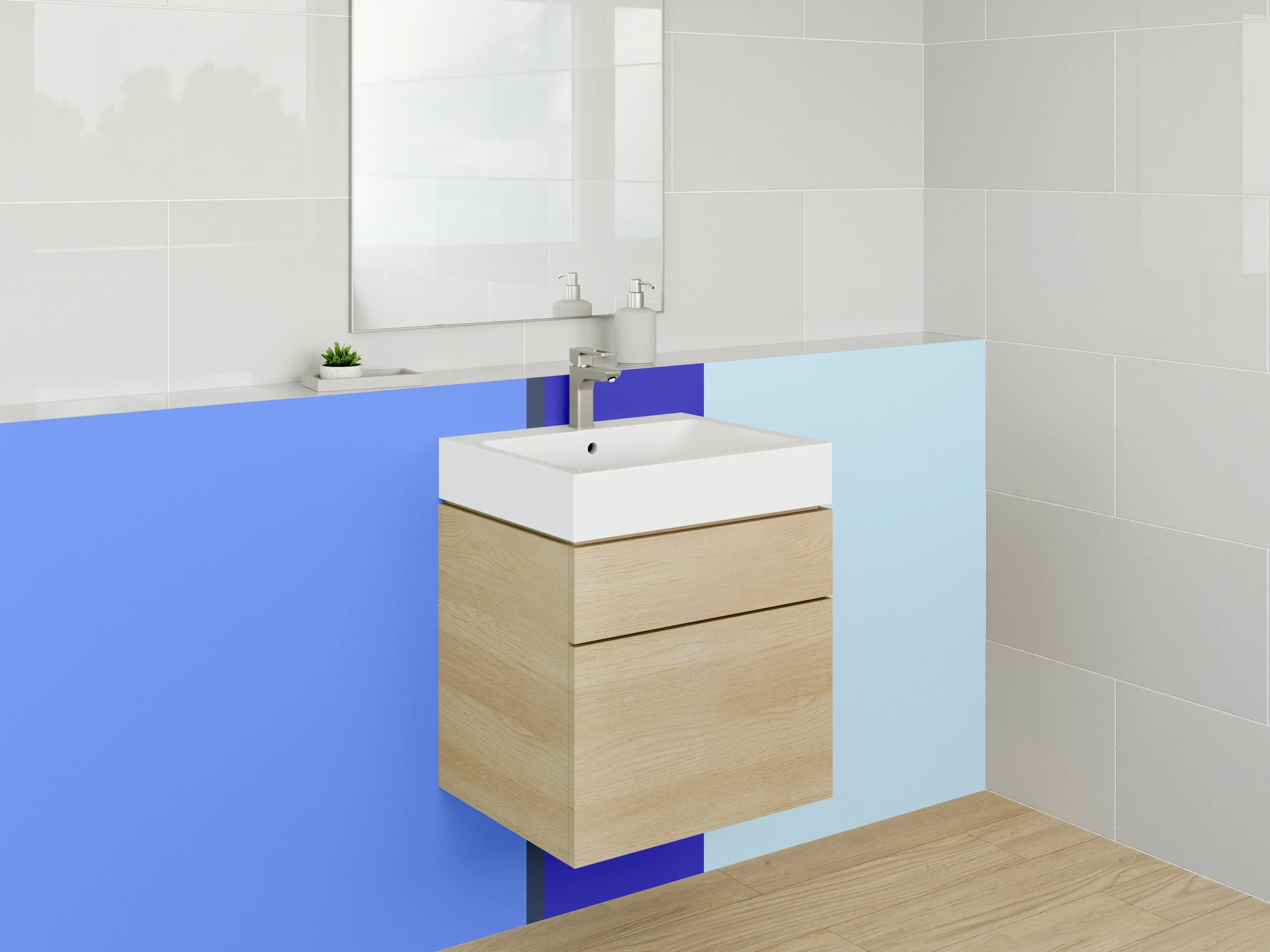 Waschbecken-Rückwand - Blaue Farbblöcke im minimalistischen Design