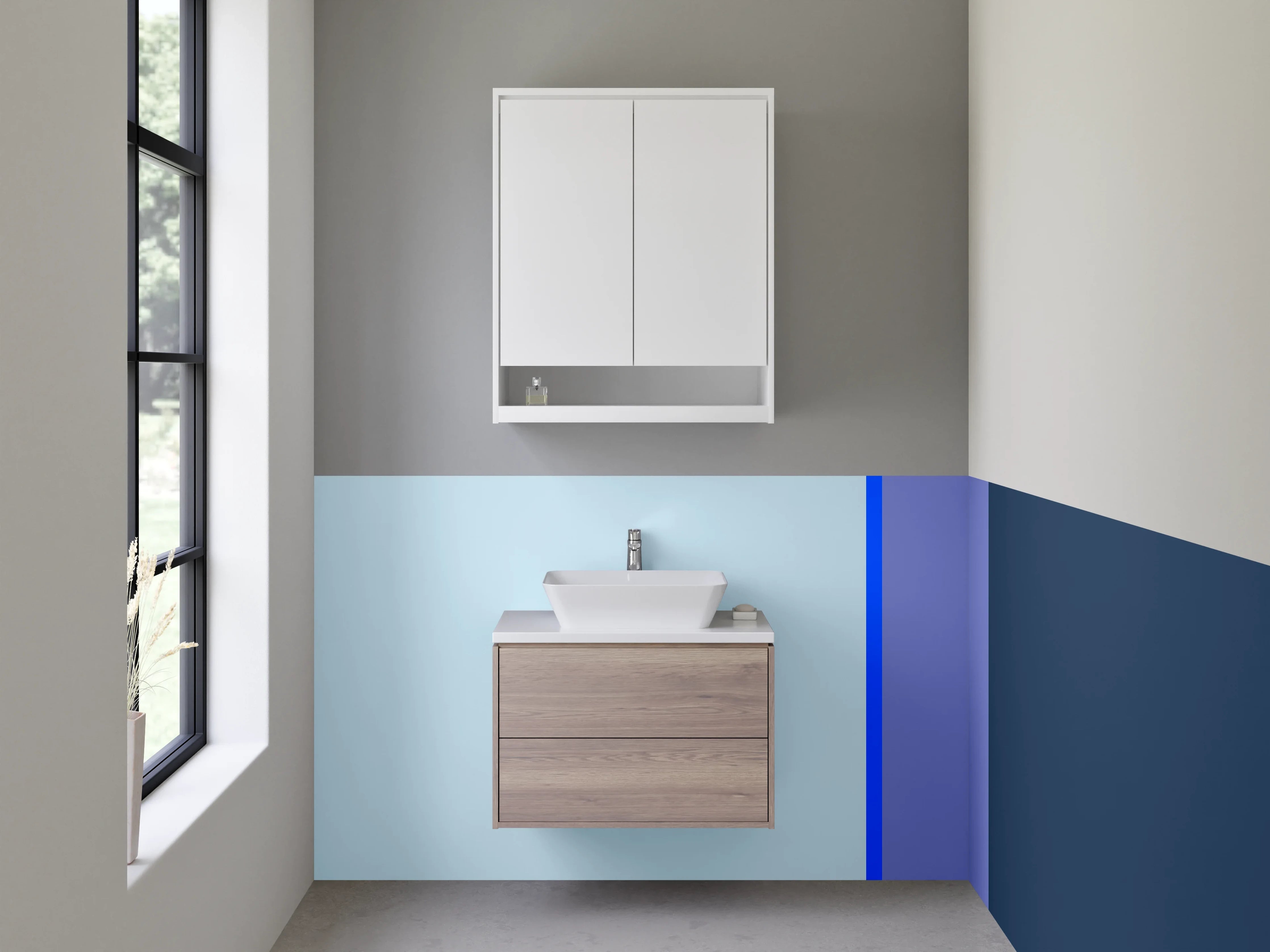 Waschbecken-Rückwand - Blaue Farbverlaufsgrafik mit mehreren Blautönen