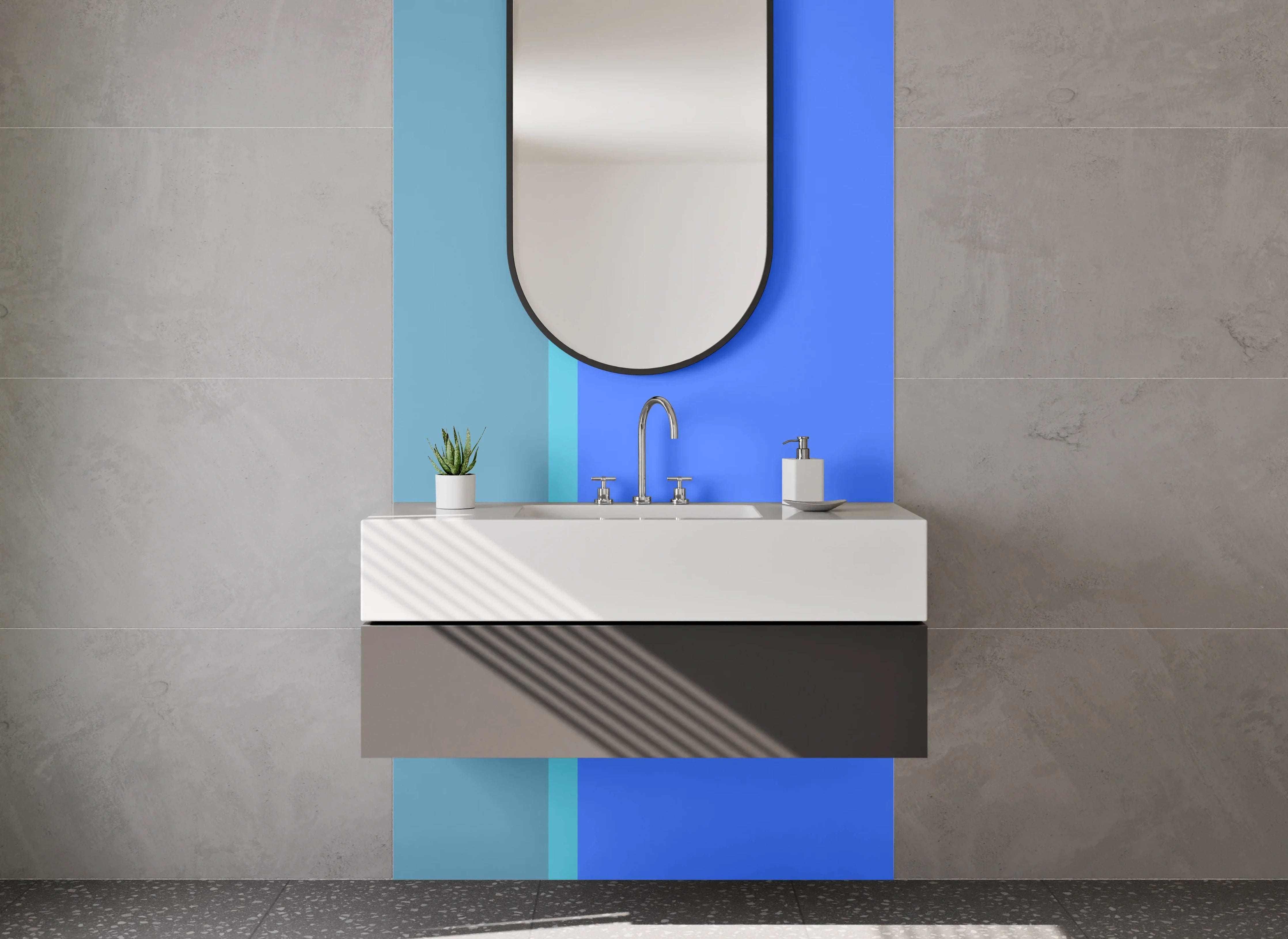 Waschbecken-Rückwand - Blaue Küche mit moderner Gestaltung