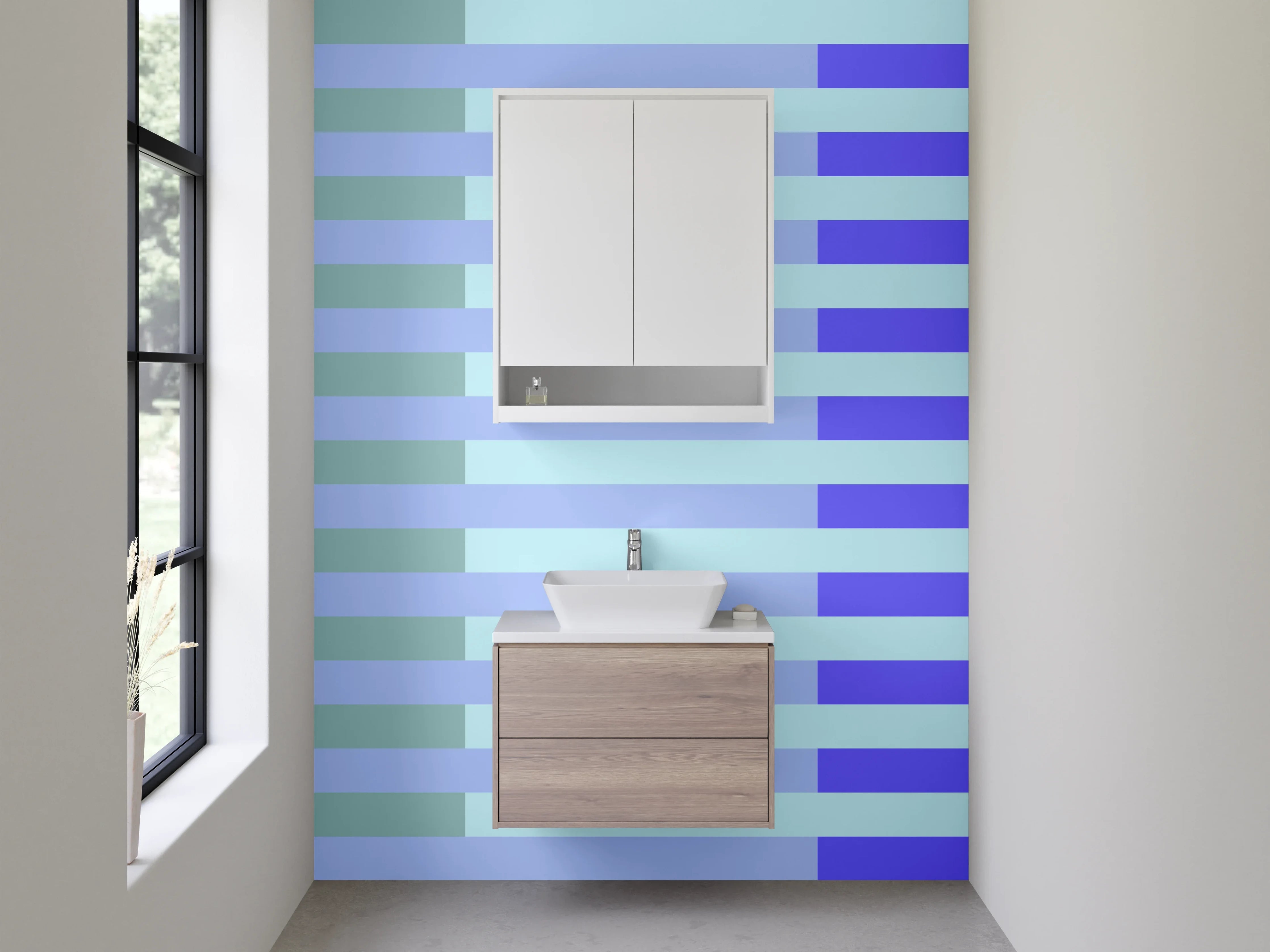 Waschbecken-Rückwand - Blaue Linien auf grauem Hintergrund