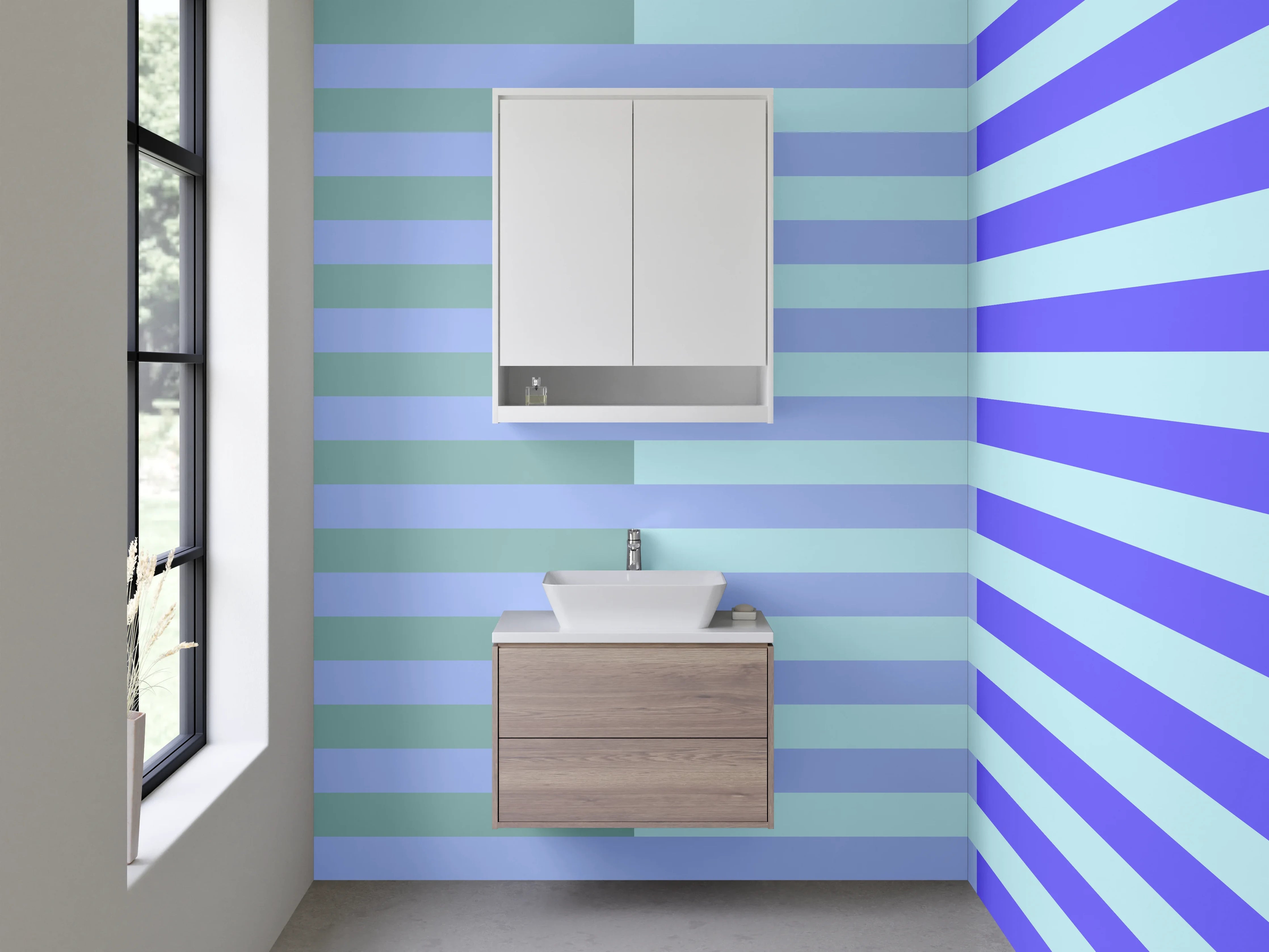 Waschbecken-Rückwand - Blaue Linien auf grauem Hintergrund