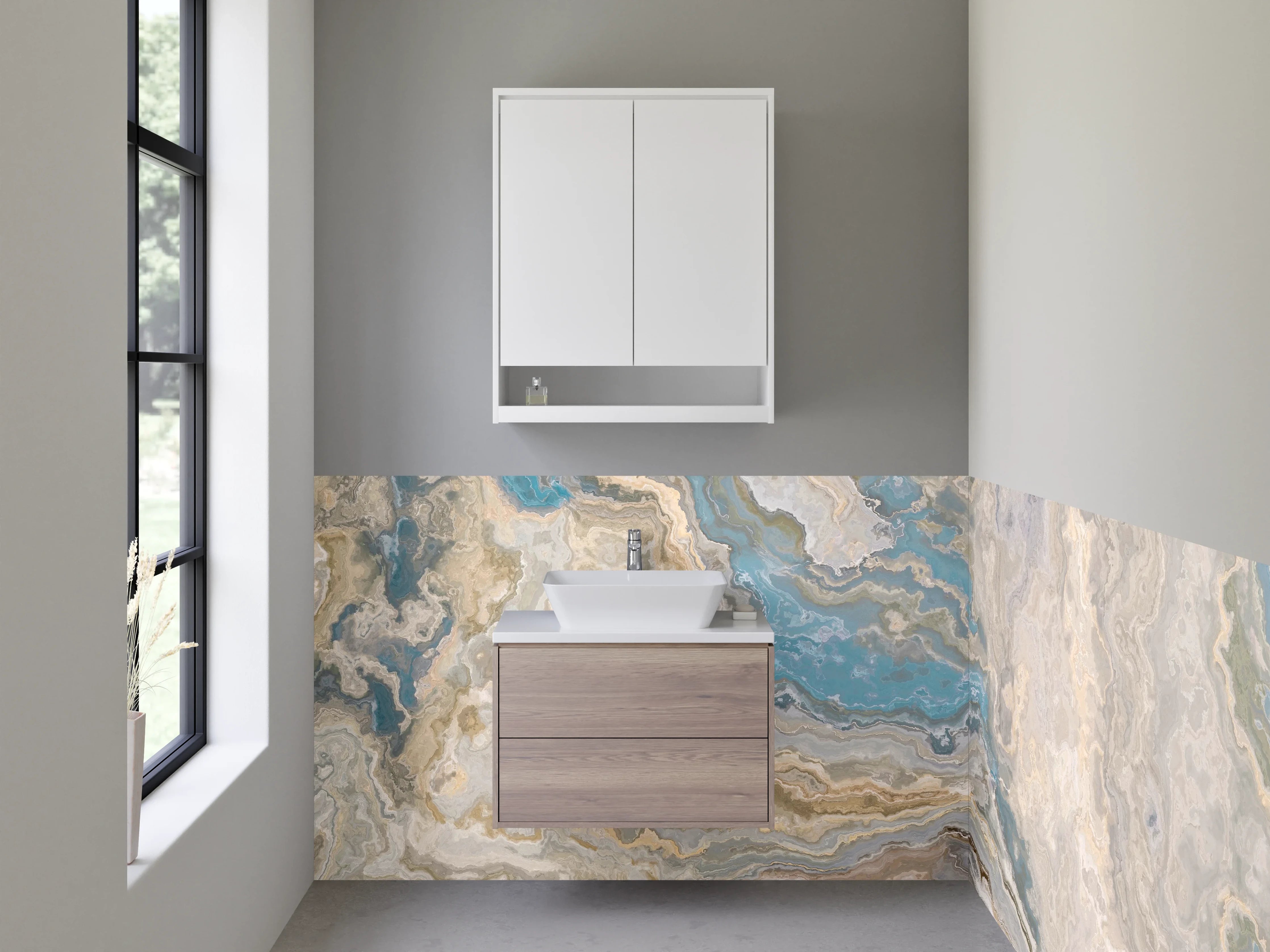 Waschbecken-Rückwand - Blaue Marmor-Optik abstrakt
