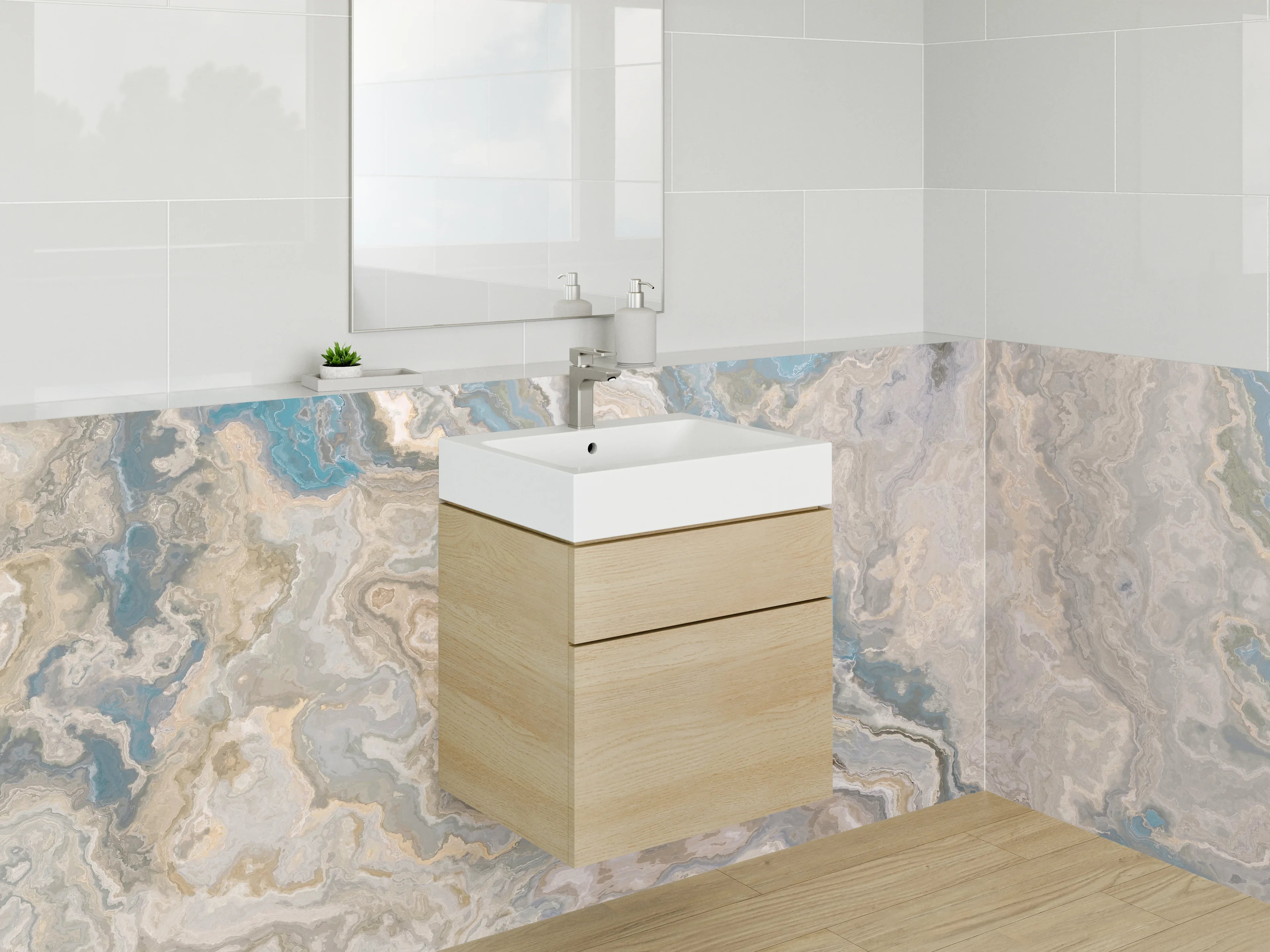 Waschbecken-Rückwand - Blaue Marmor-Optik abstrakt
