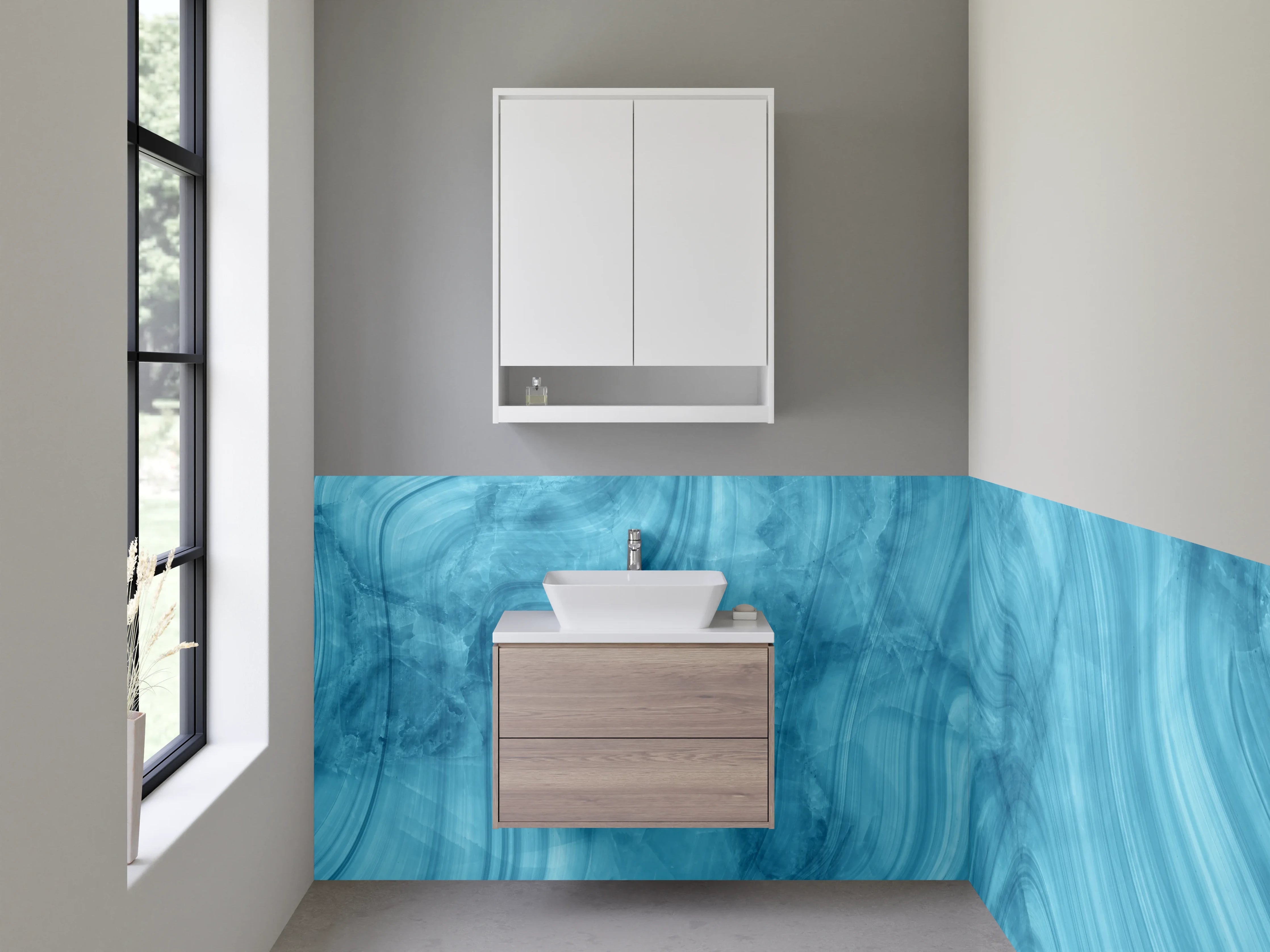 Waschbecken-Rückwand - Blaue Marmor-Textur mit weißen Linien