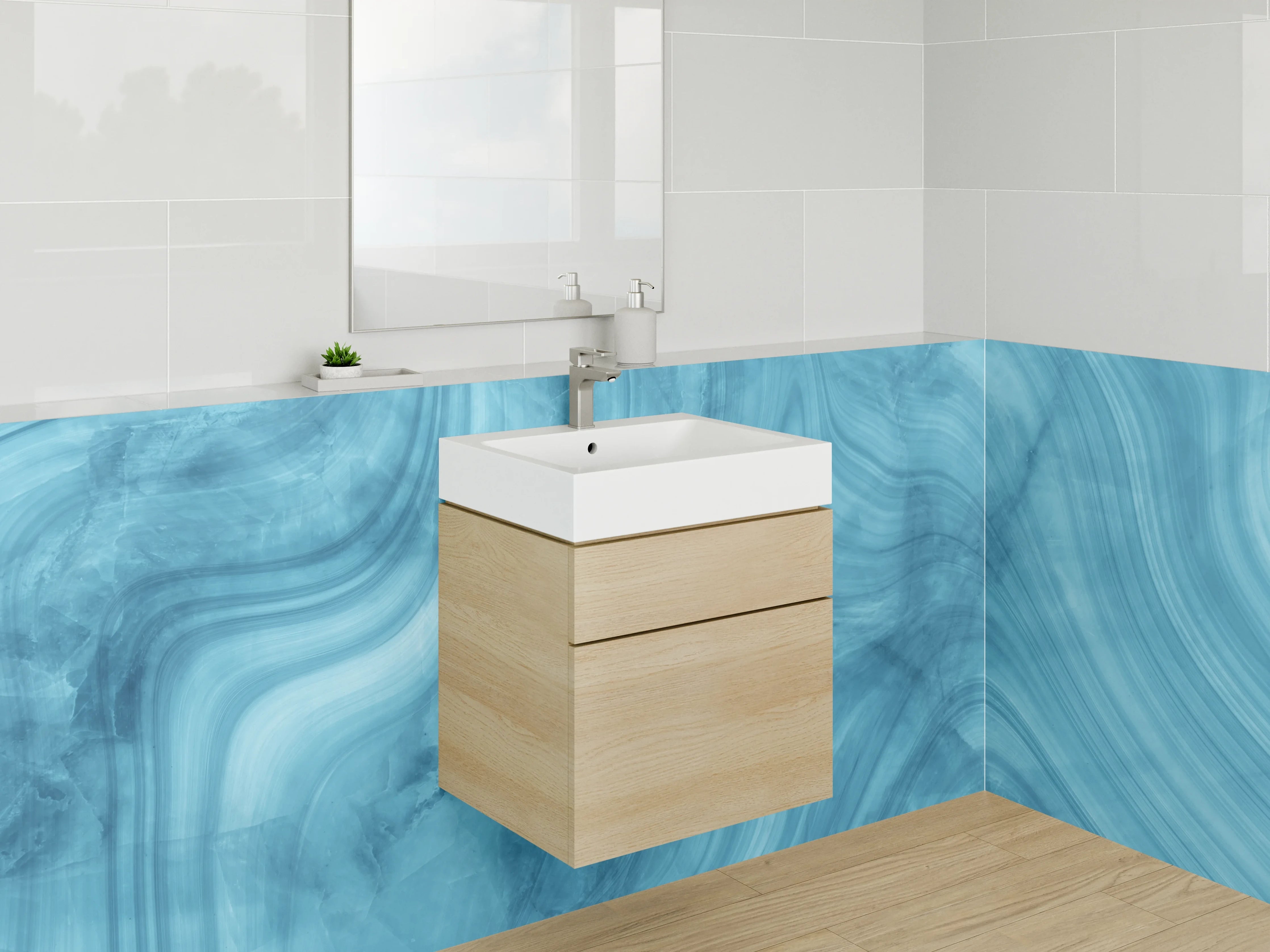 Waschbecken-Rückwand - Blaue Marmor-Textur mit weißen Linien