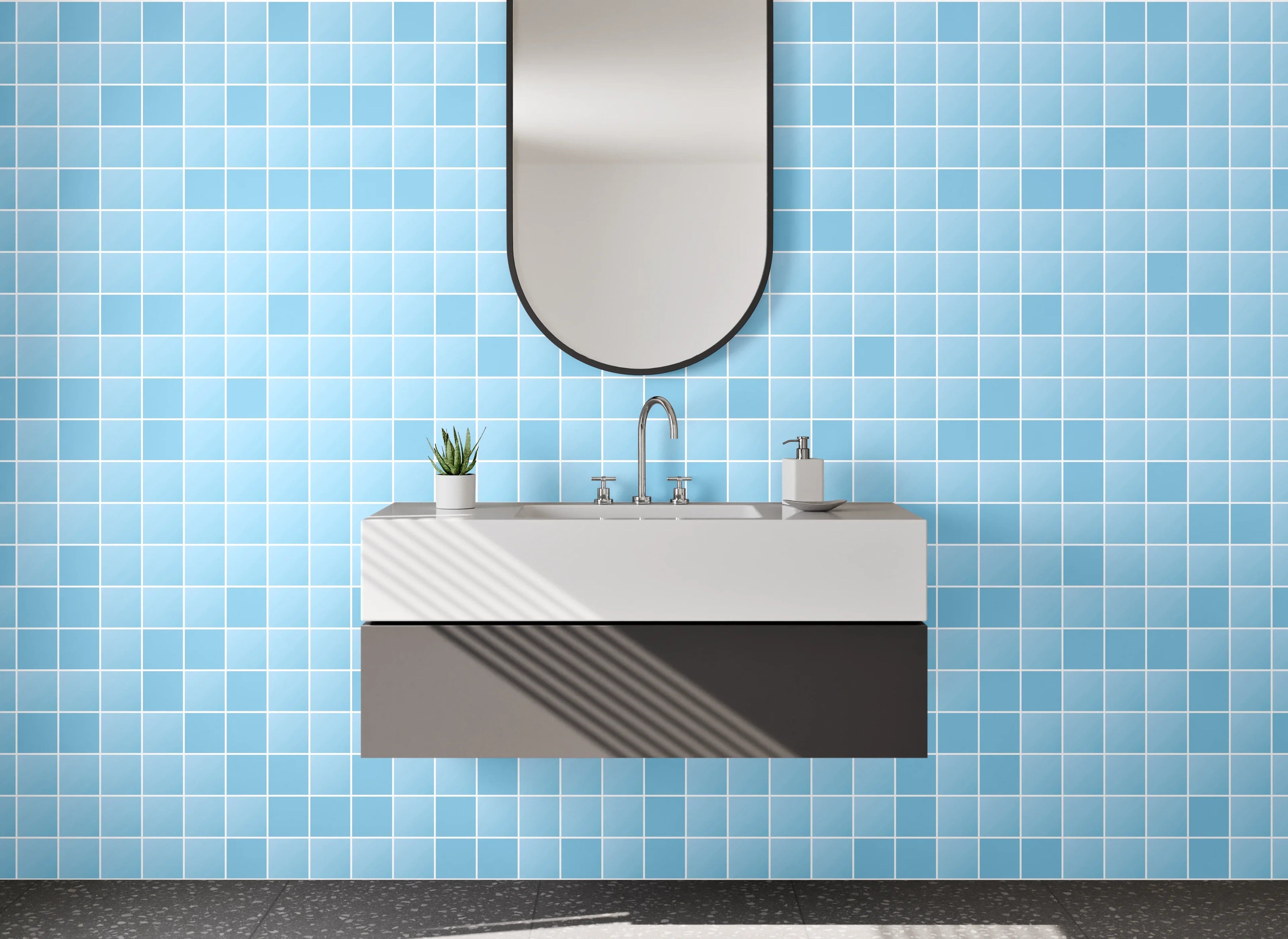 Waschbecken-Rückwand - Blaue Mosaik-Fliesenoptik für Rückwände