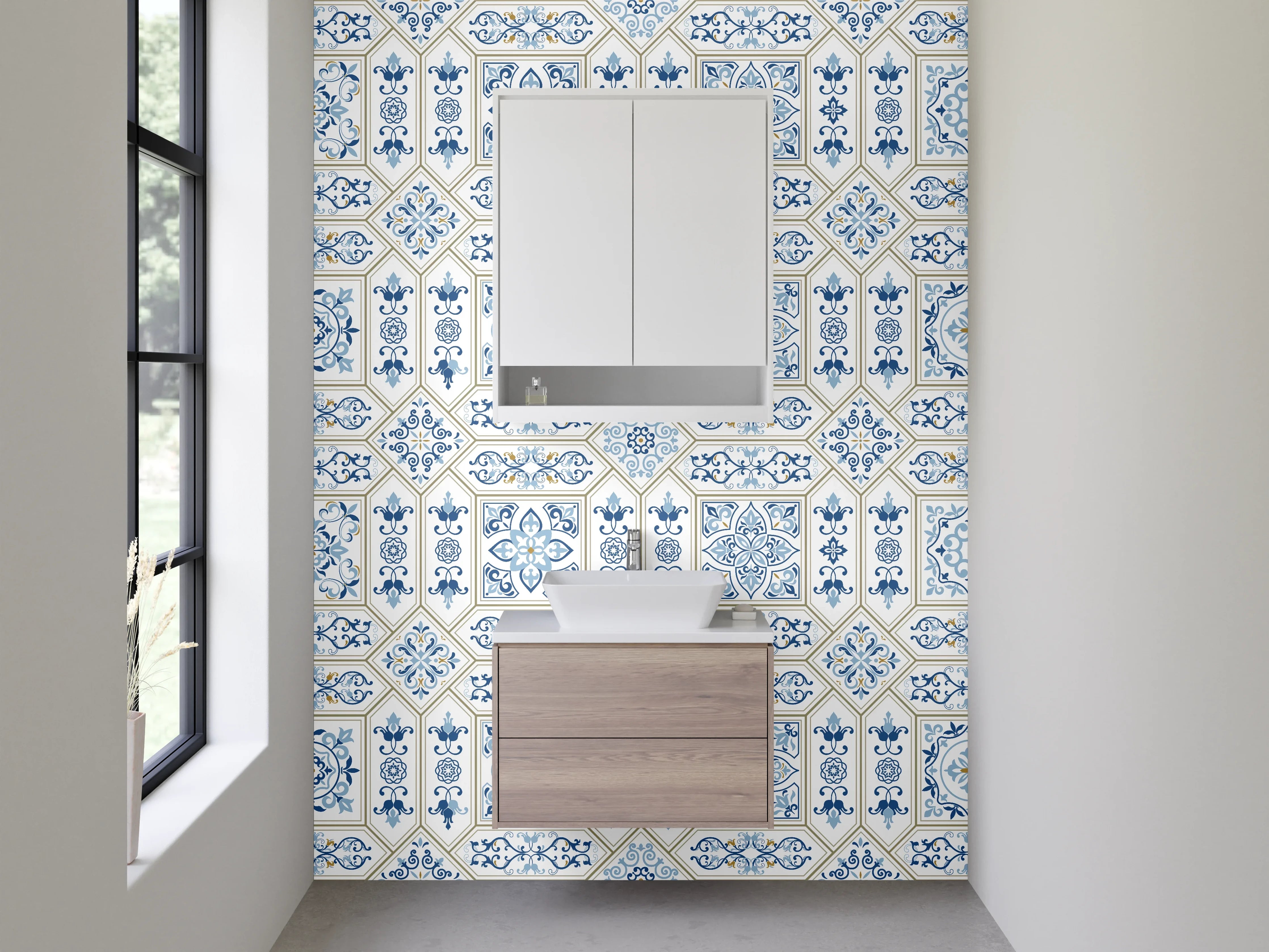 Waschbecken-Rückwand - Blaue Retro-Mosaikfliesen Muster